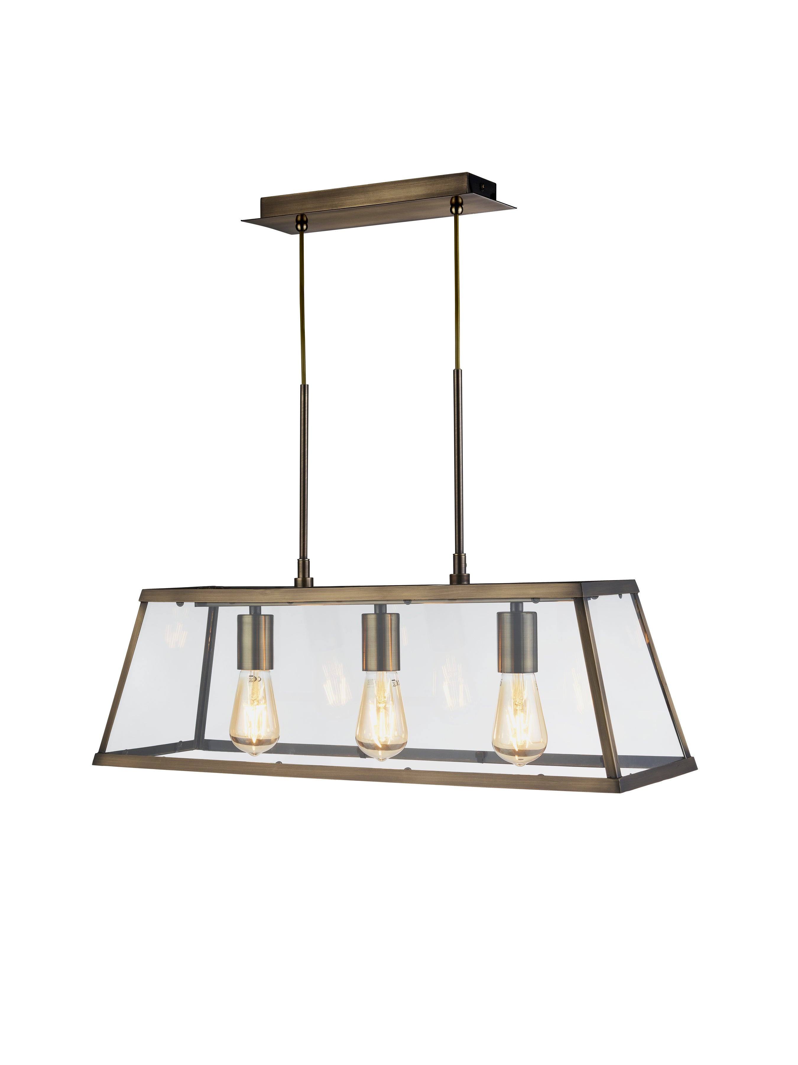 Searchlight Vane 3 Light Lantern Bar, Antique Brass, Glass