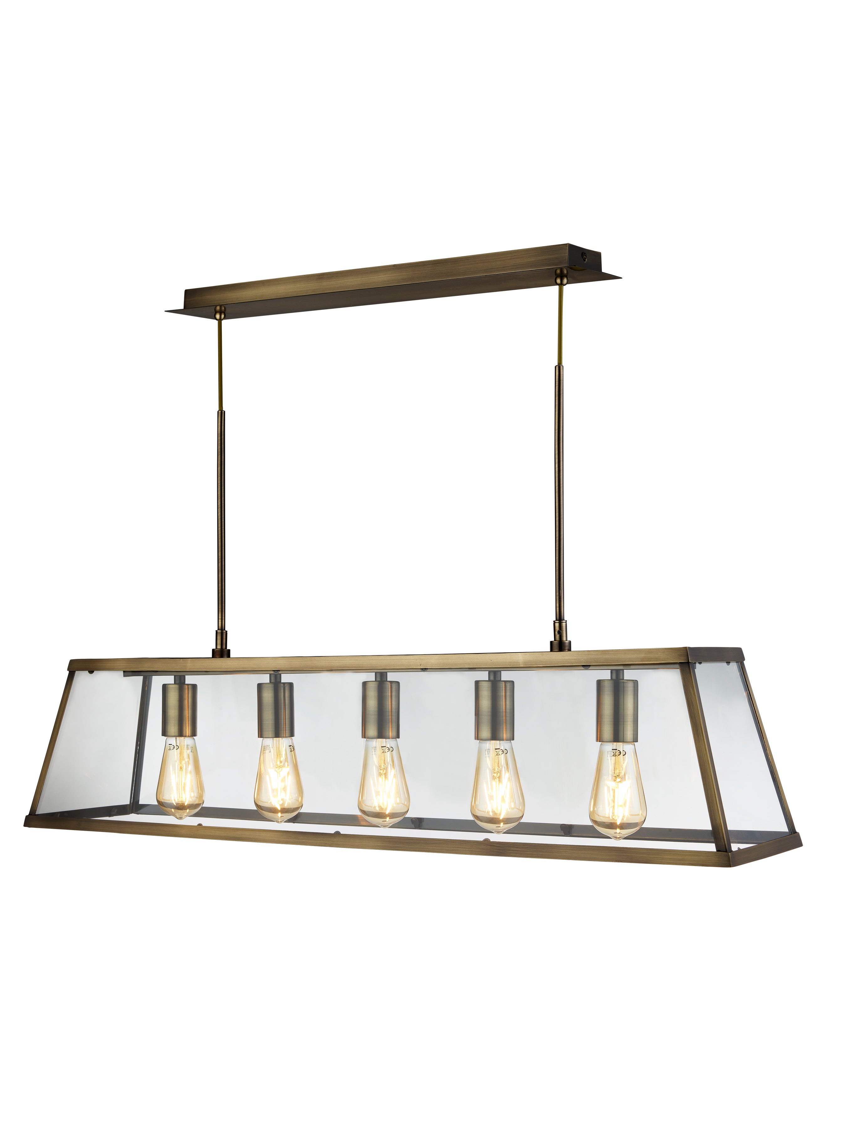 Searchlight Vane 5 Light Lantern Bar, Antique Brass, Glass