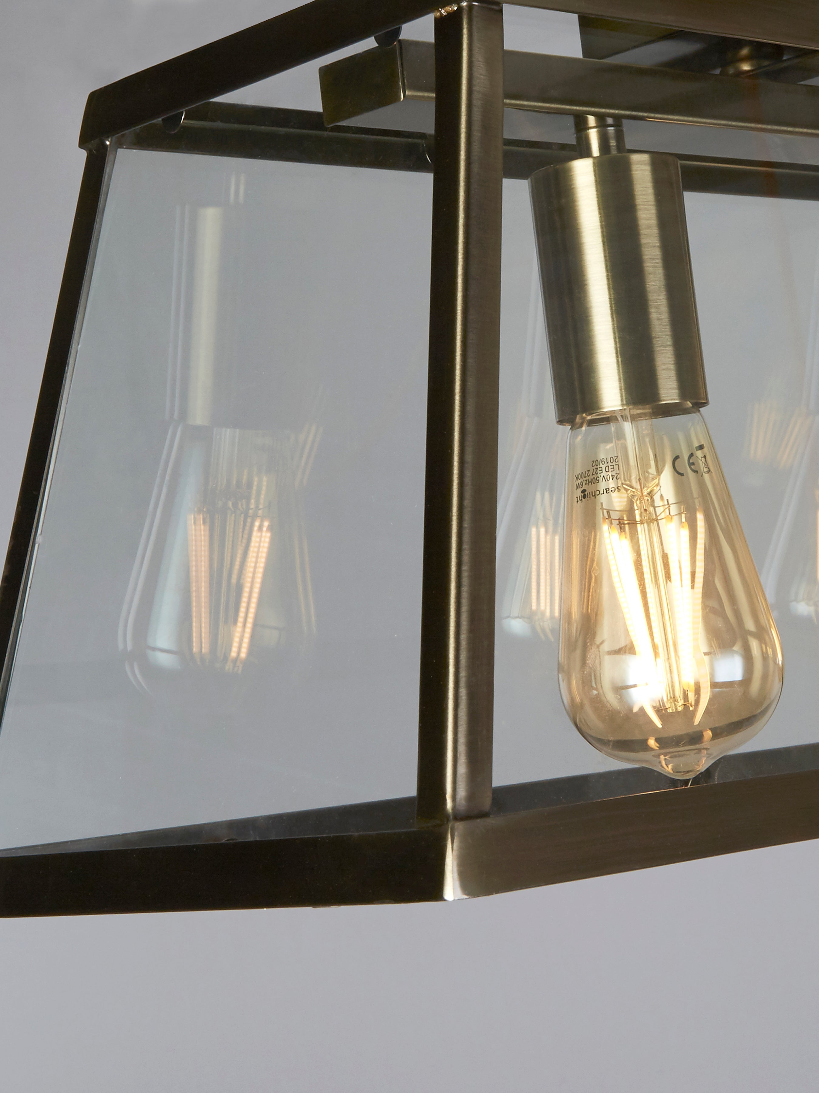 Searchlight Vane 5 Light Lantern Bar, Antique Brass, Glass