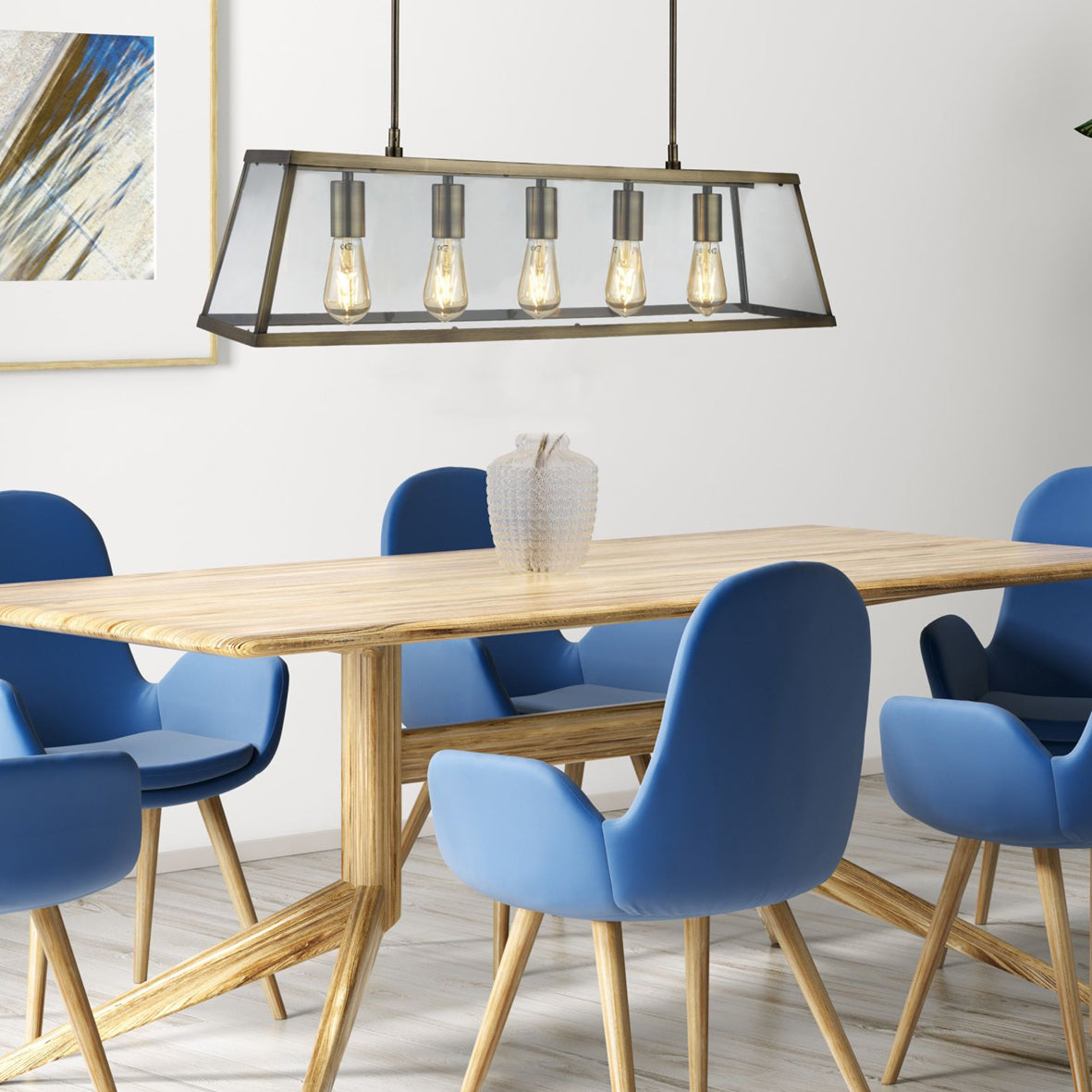 Searchlight Vane 5 Light Lantern Bar, Antique Brass, Glass