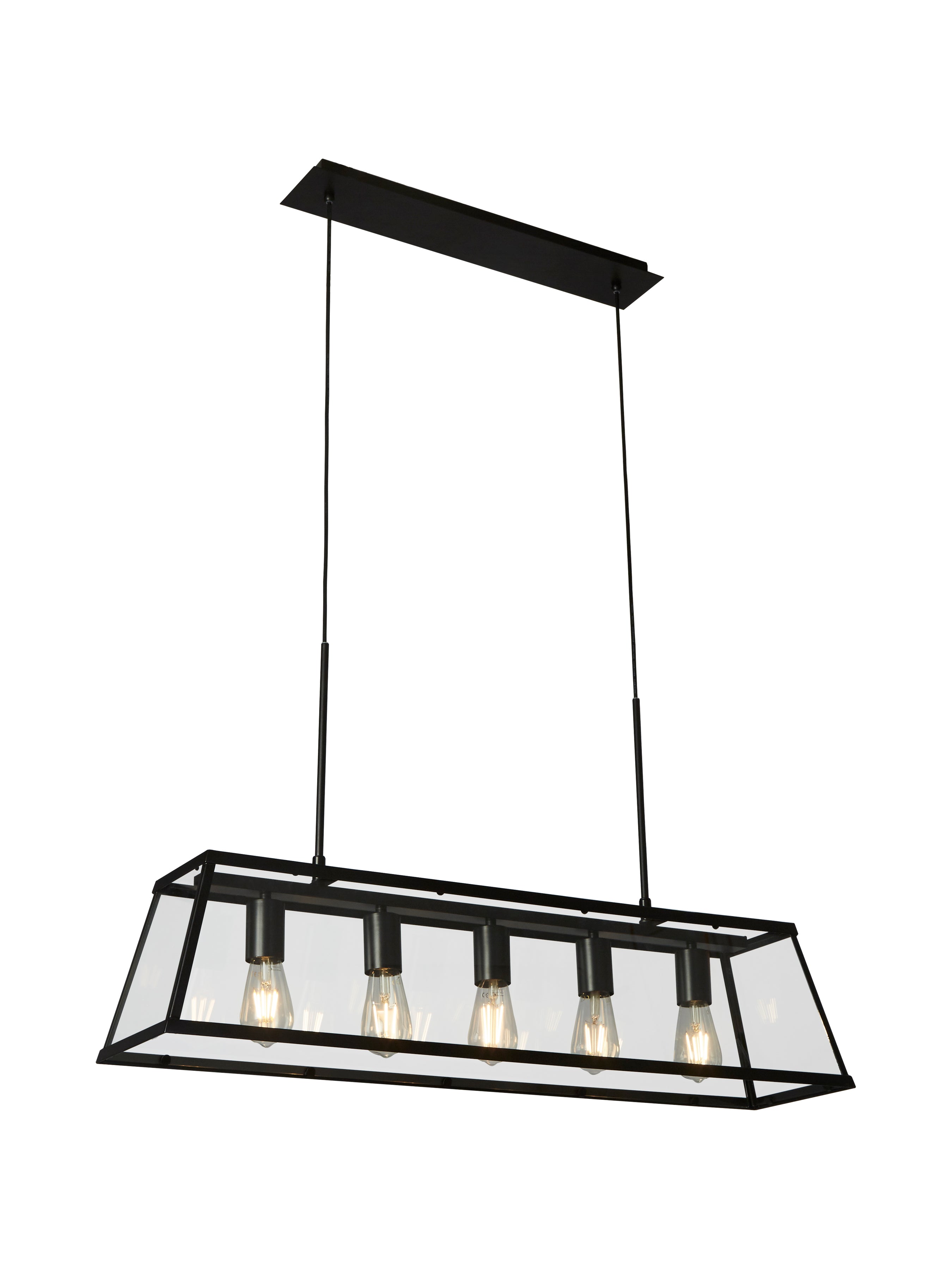Searchlight Vane 5 Light Lantern Bar, Matt Black, Glass