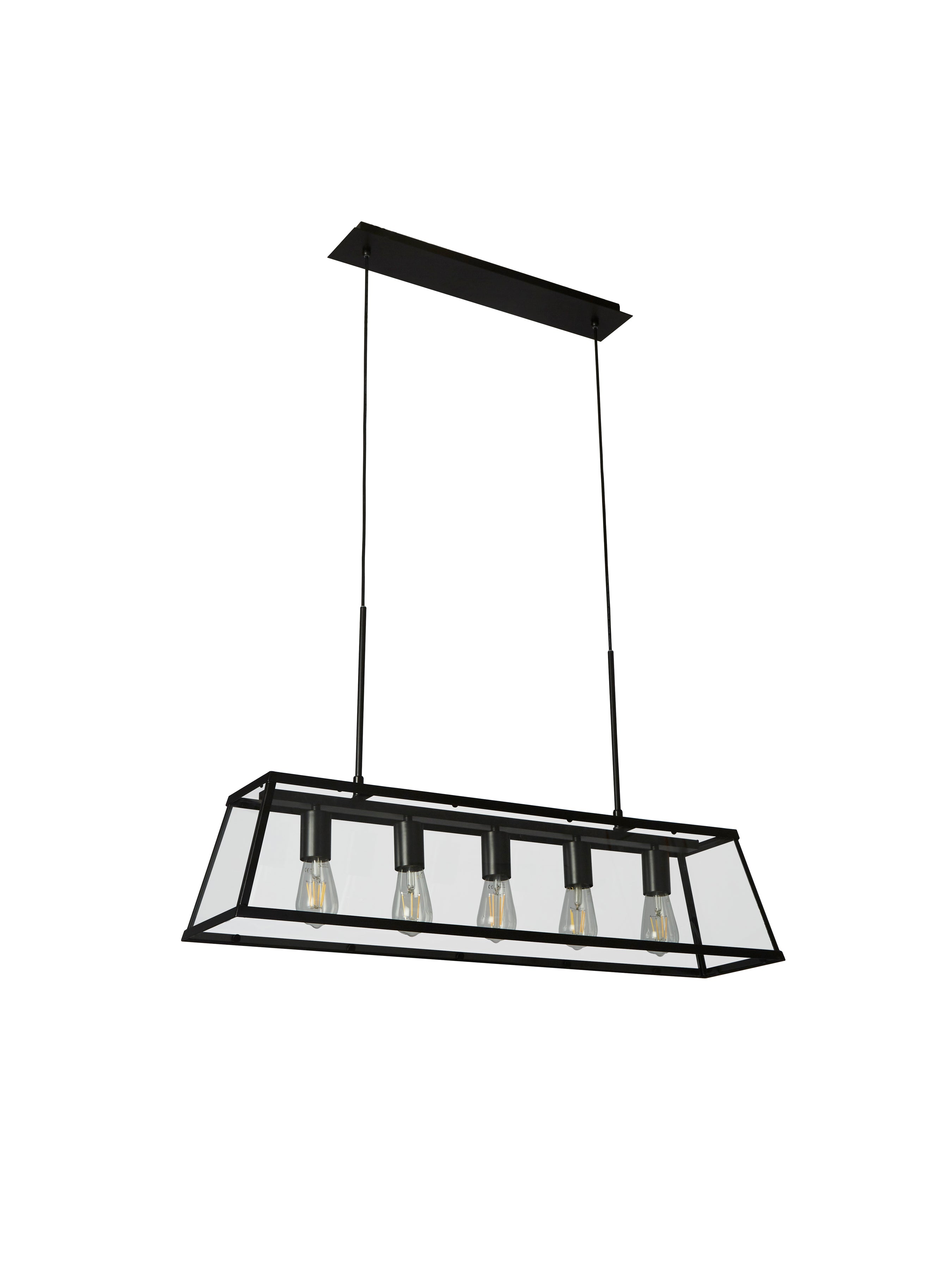 Searchlight Vane 5 Light Lantern Bar, Matt Black, Glass