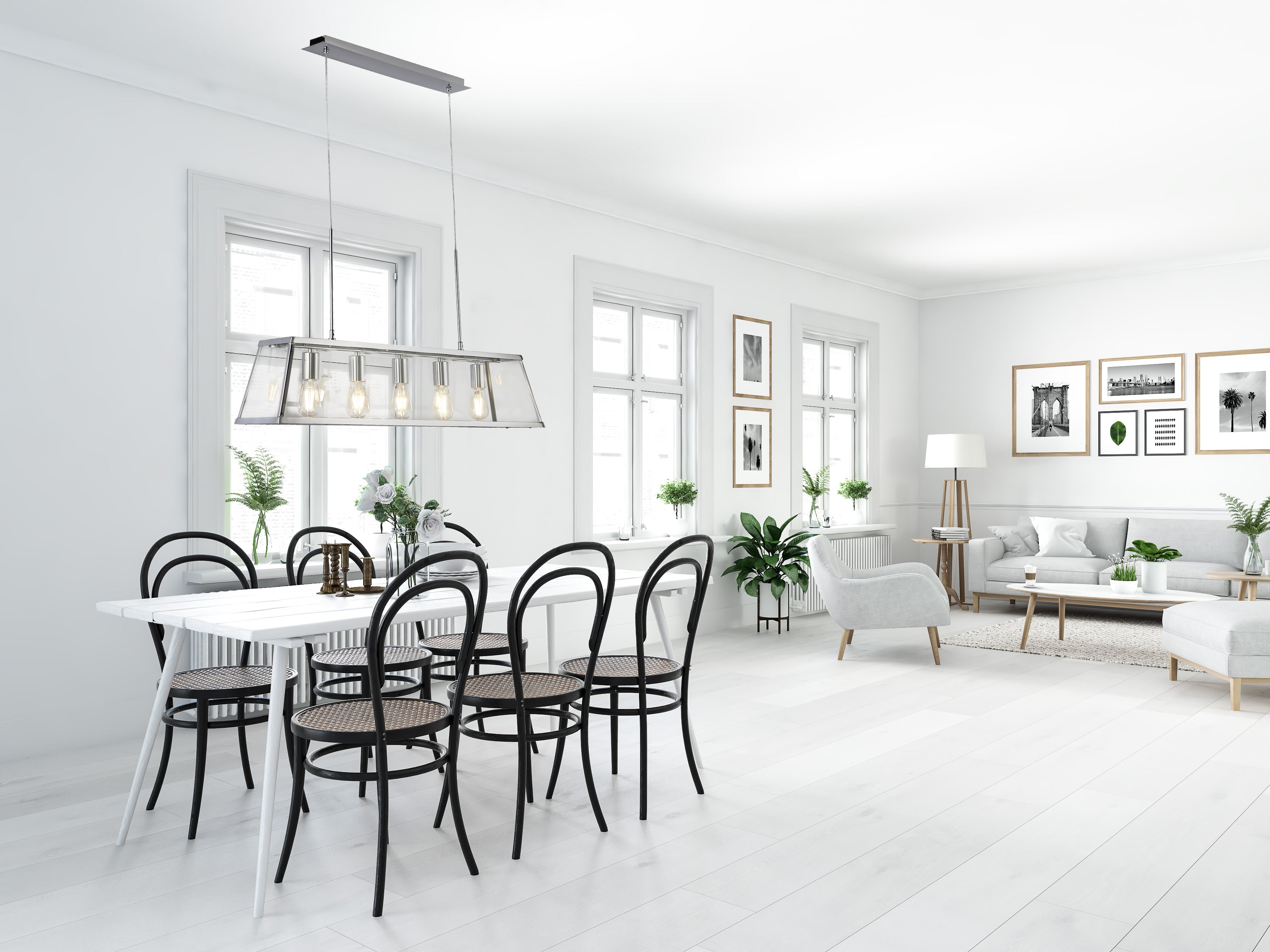 Searchlight Vane 5 Light Lantern Bar, Chrome, Glass