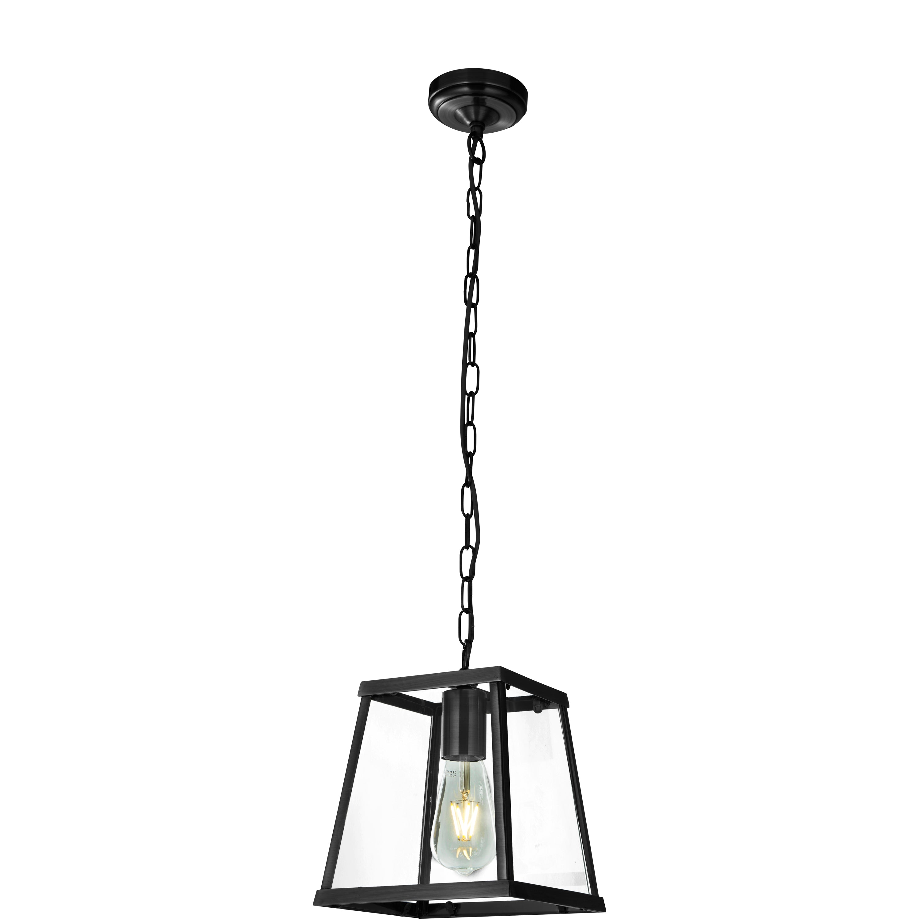 Searchlight Vane Single Lantern Tapered Black With Clear Glass