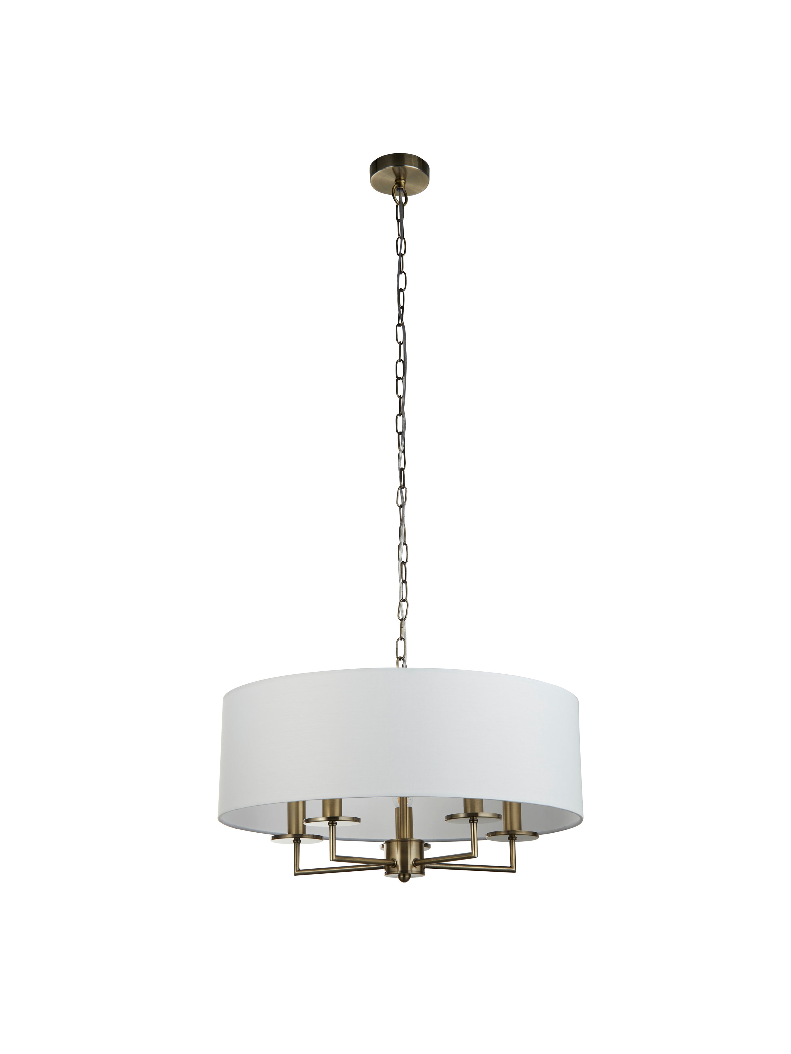 Searchlight James 5 Light Pendant - Antique Brass & White Linen Shade