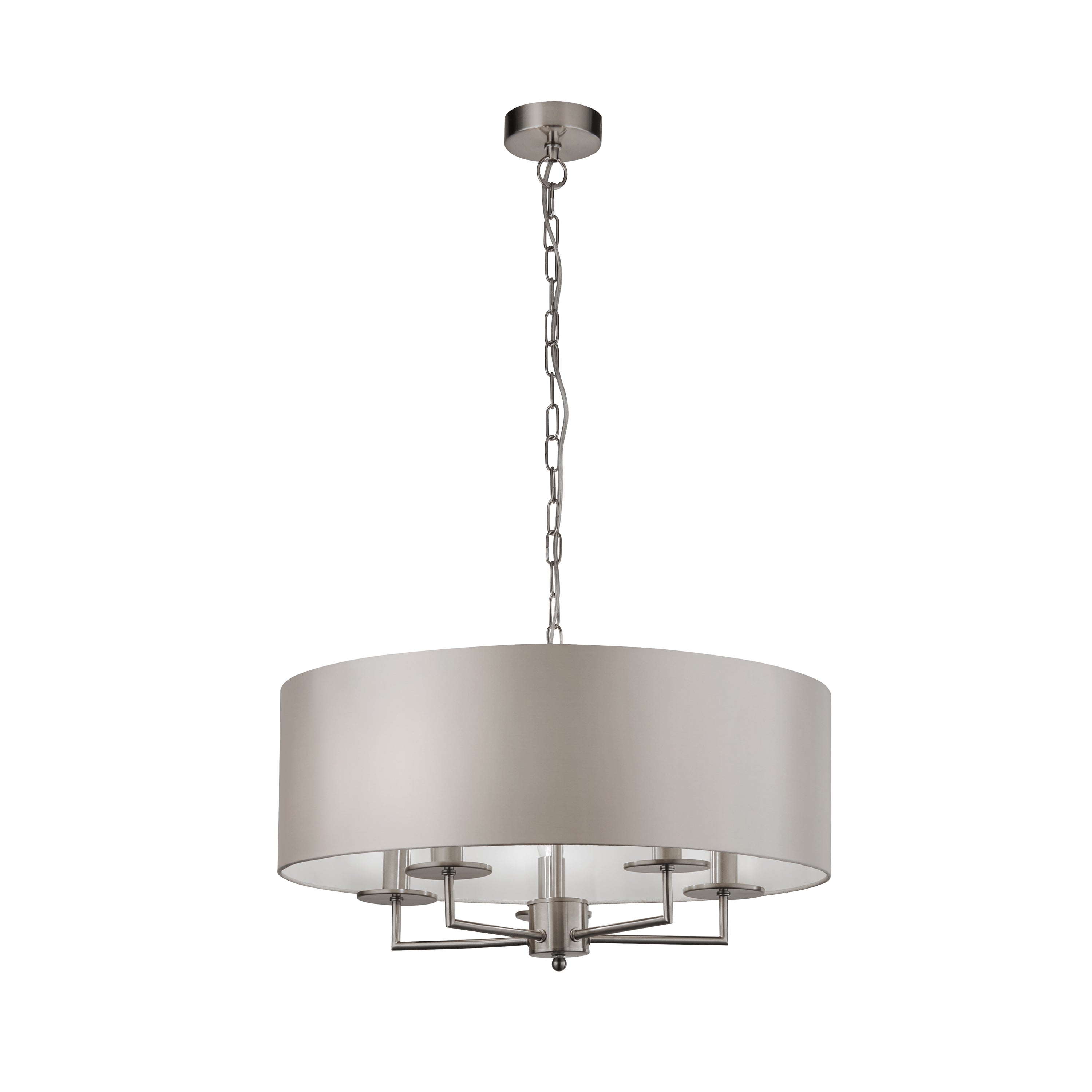 Searchlight James 5 Light Pendant - Satin Silver & Faux Silk Shade
