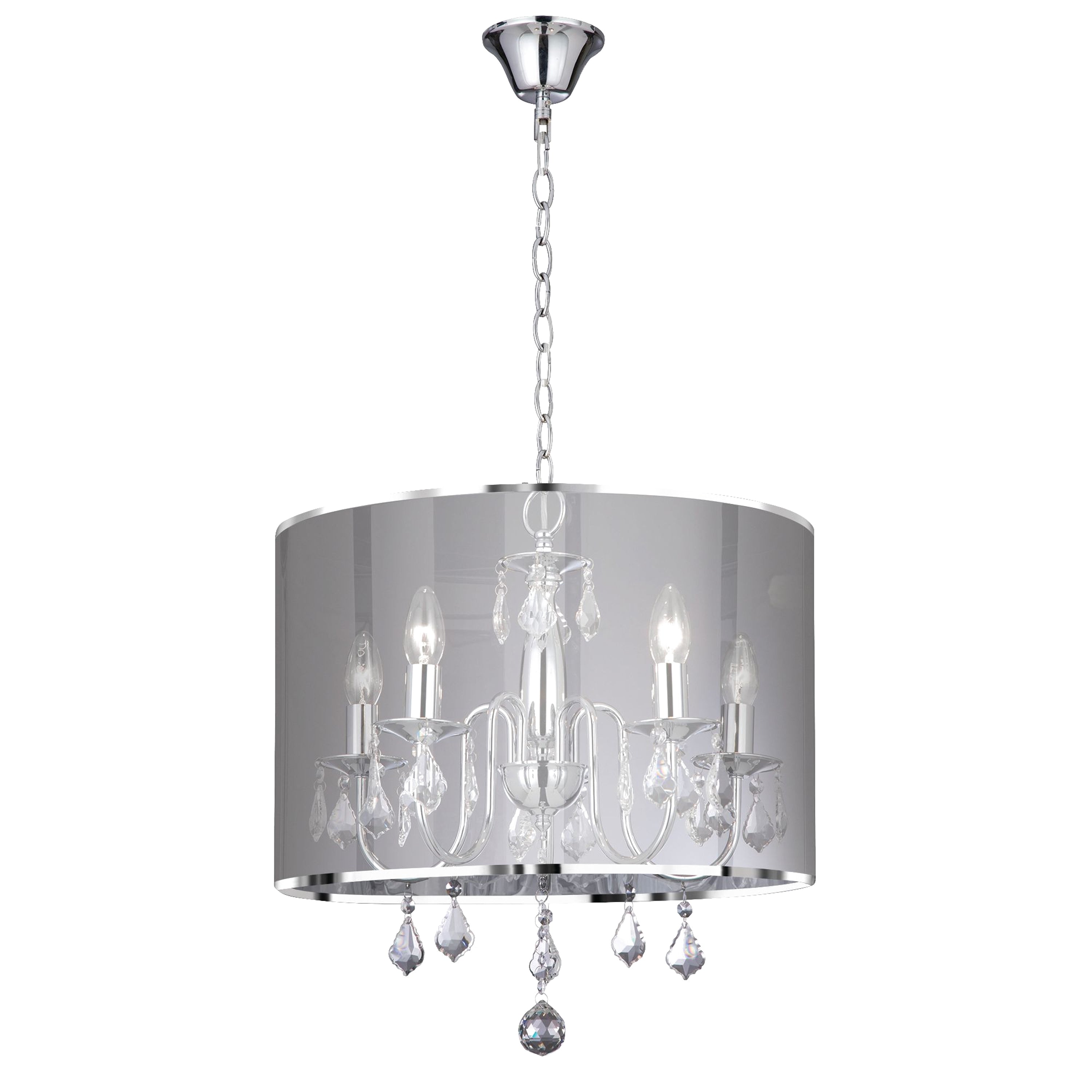Searchlight Veralum - 5 Light Ceiling, Chrome, Clear Crystal Glass, Silver Shade
