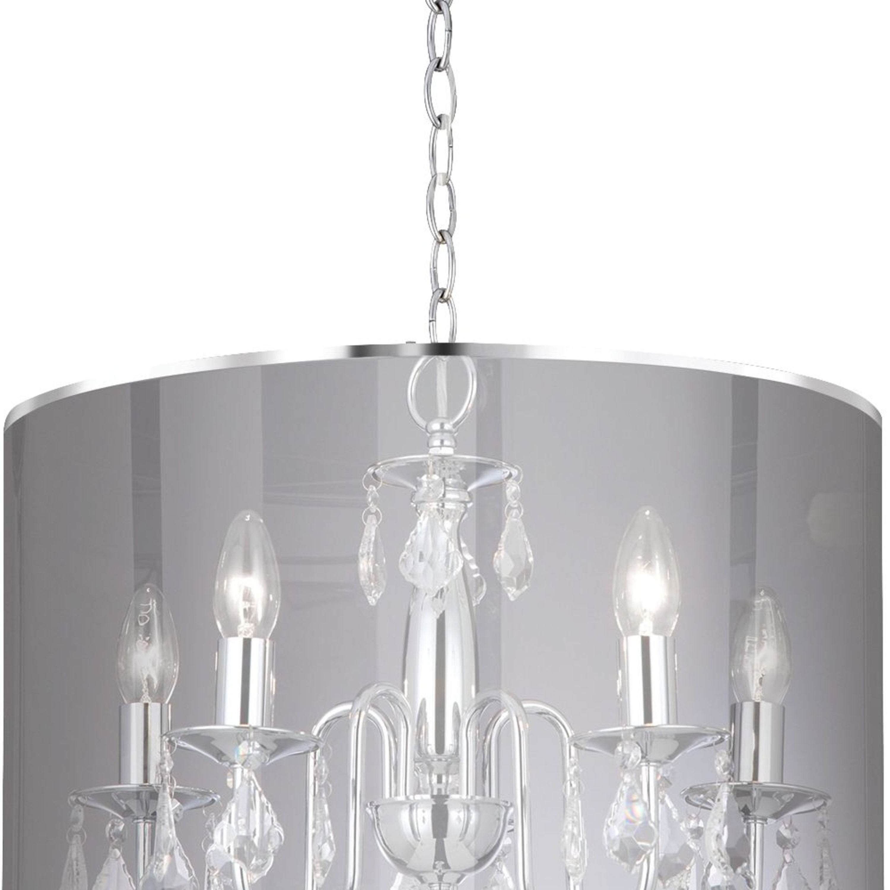 Searchlight Veralum - 5 Light Ceiling, Chrome, Clear Crystal Glass, Silver Shade