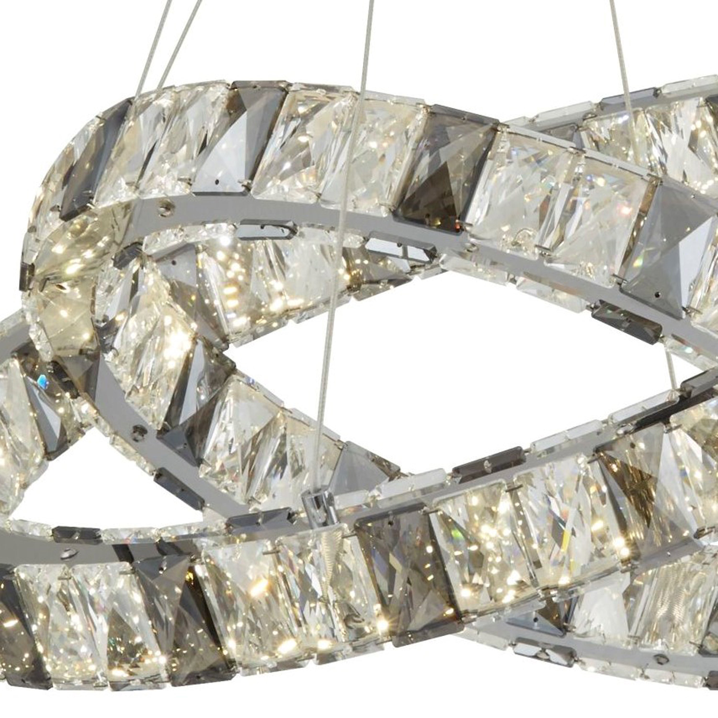 Searchlight Oldham 2 Ring LED Pendant, Clear & Smokey Crystal