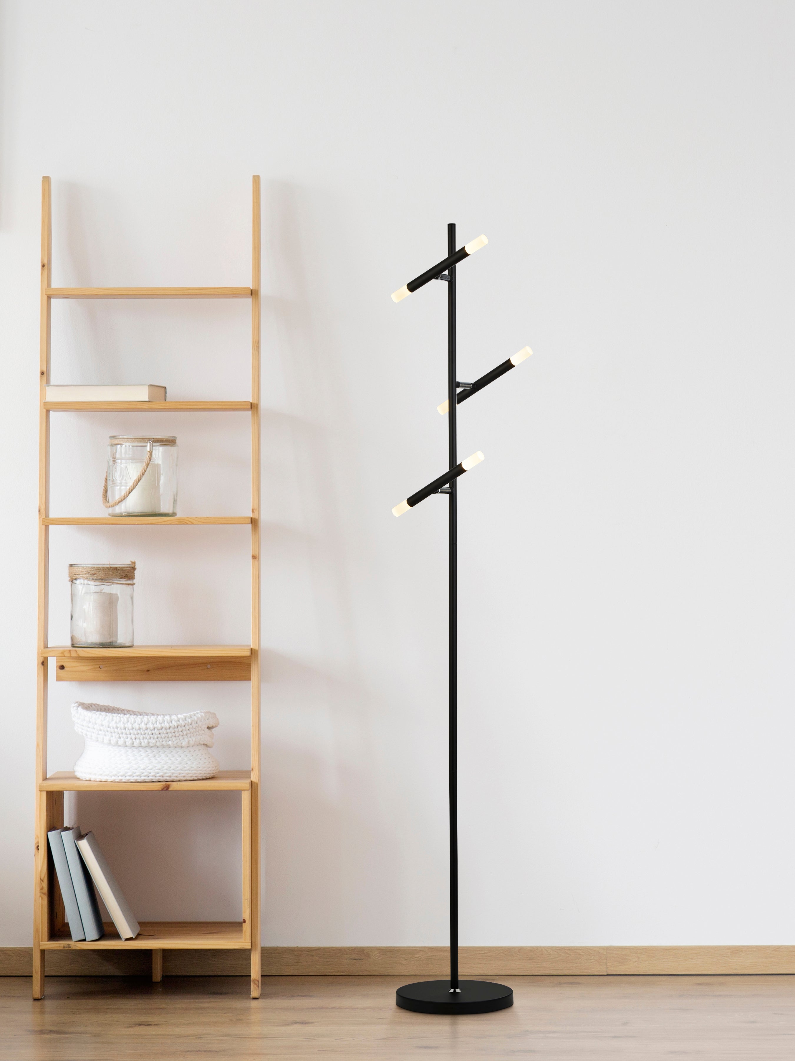 Searchlight Wapping 3 Light LED Floor Lamp - Black & Acrylic