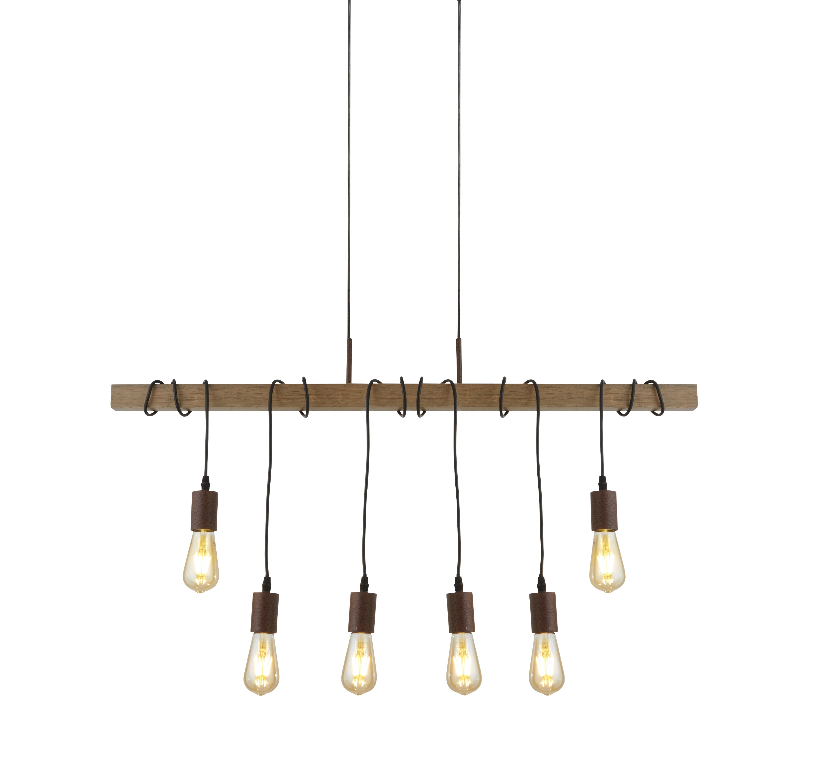 Searchlight Barlow 6 Light Pendant - Black & Wood