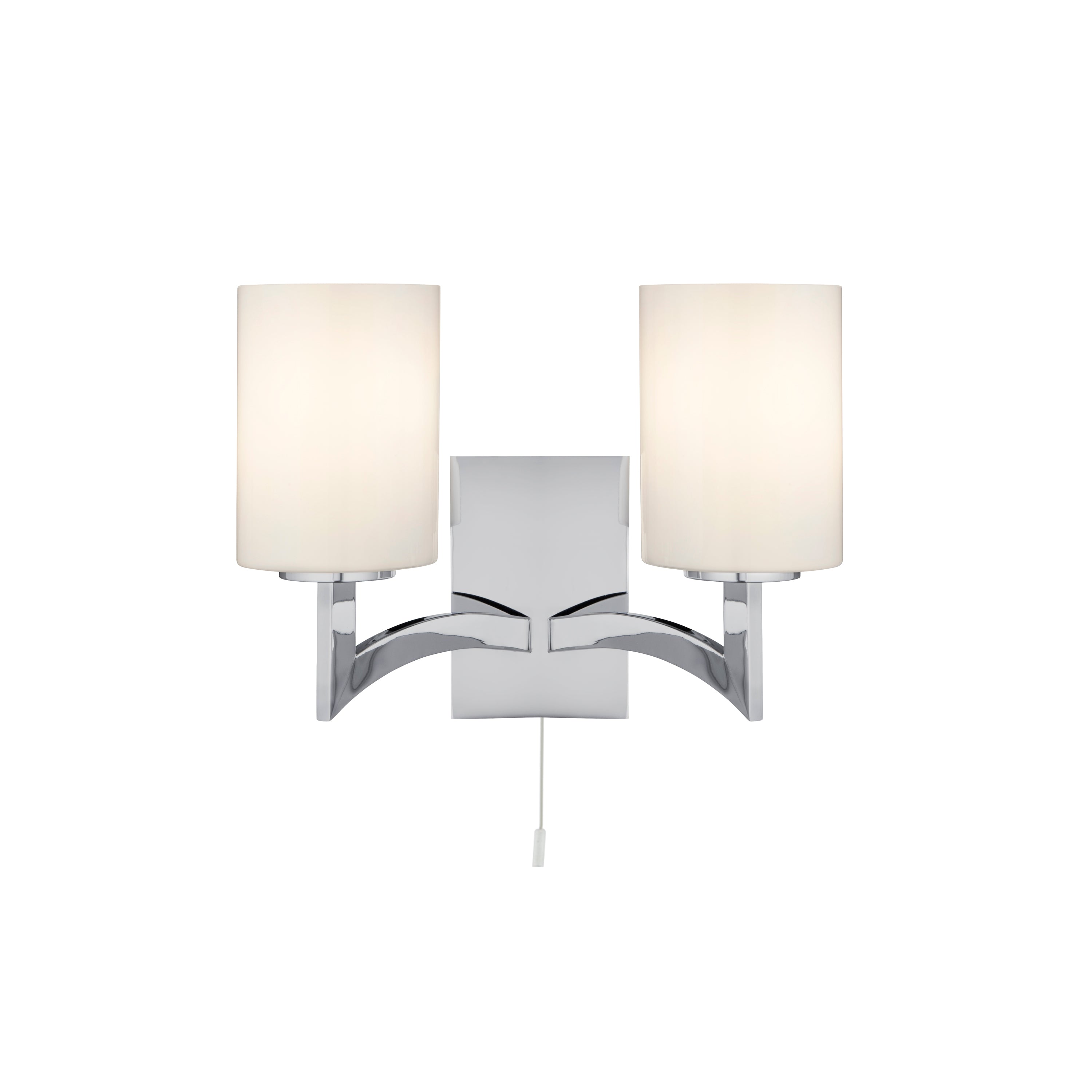 Searchlight Gascoyne - 2 Light Wall Bracket, Chrome, White Glass Shades