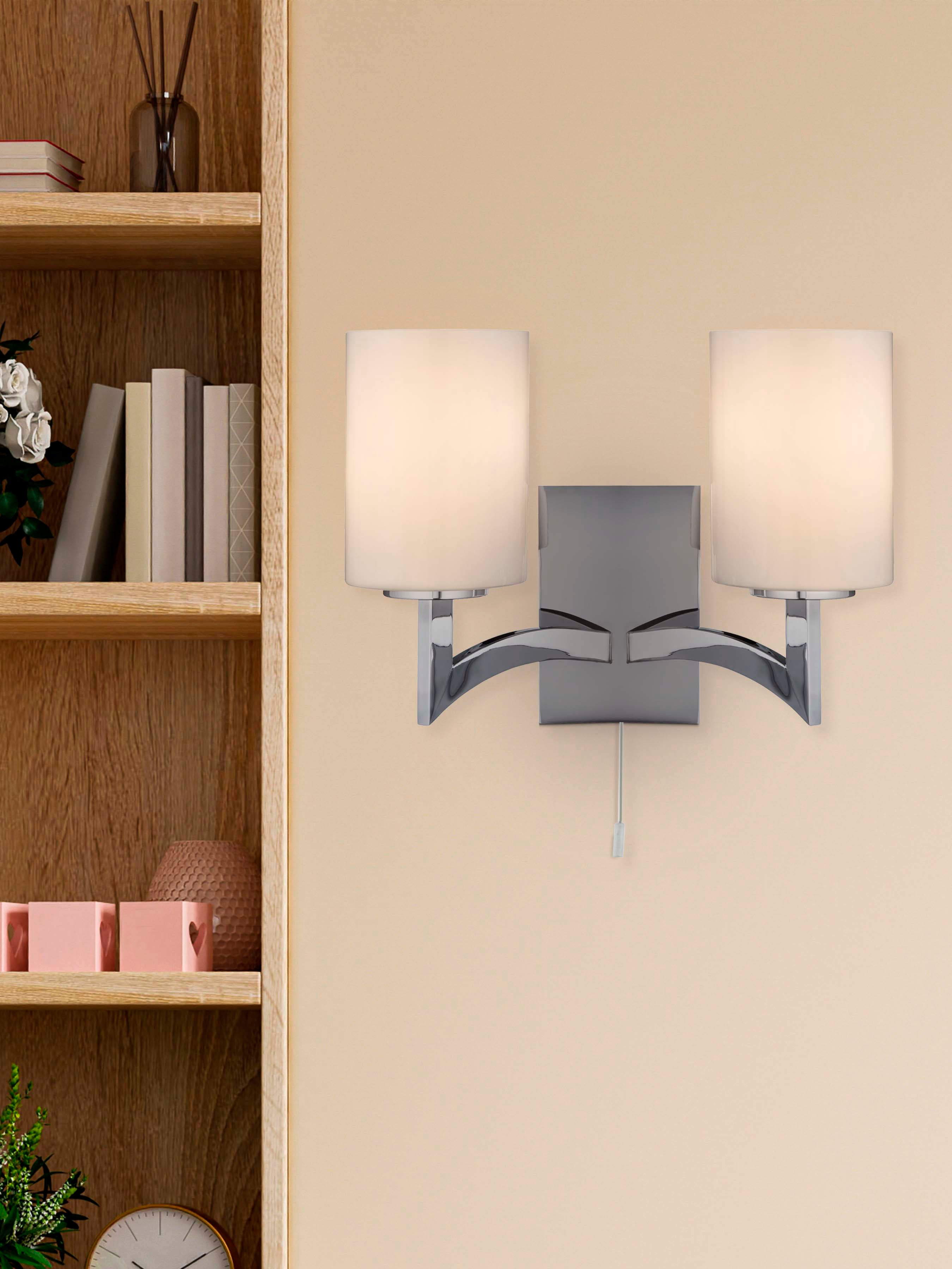 Searchlight Gascoyne - 2 Light Wall Bracket, Chrome, White Glass Shades