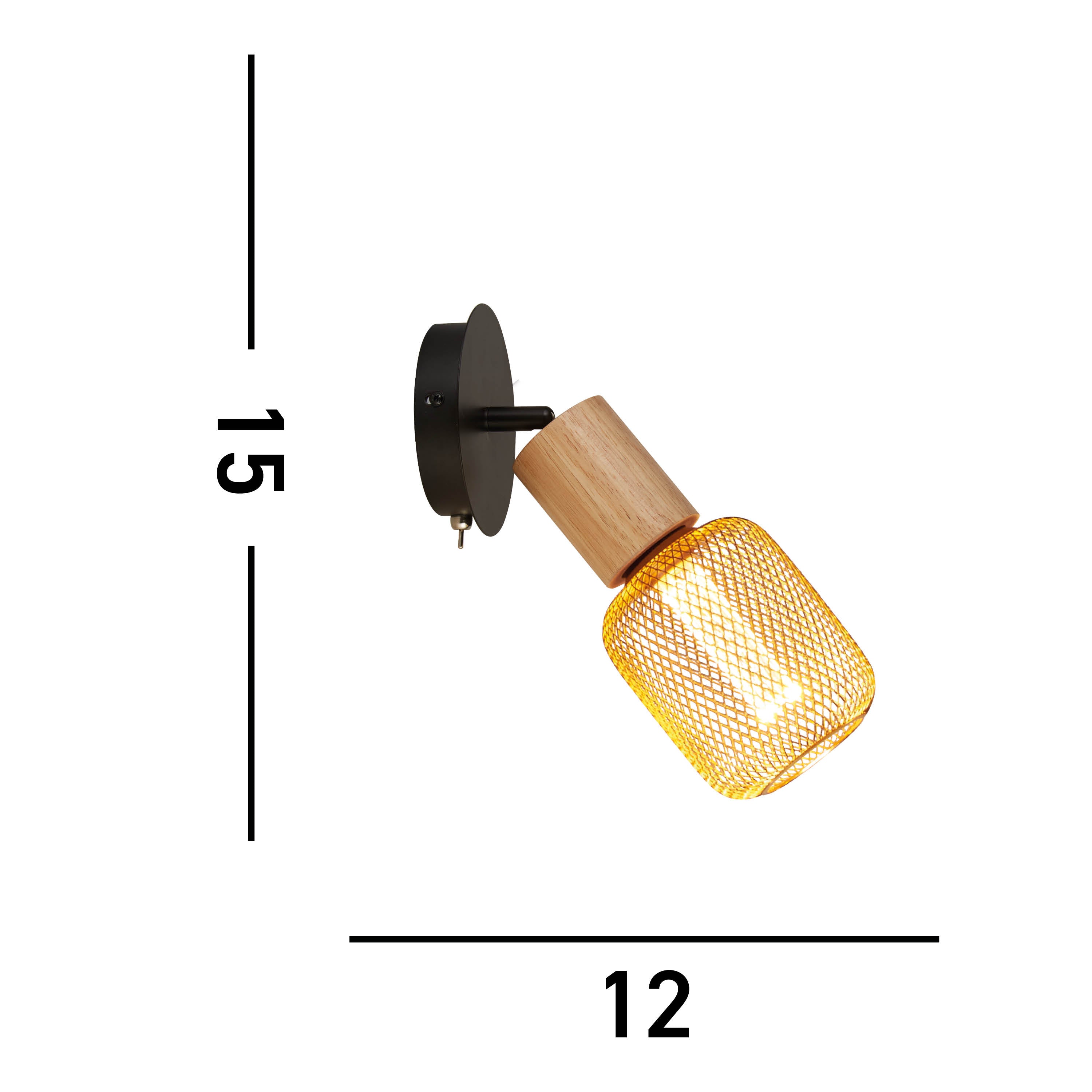 Searchlight South Spotlight Wall Light- Wood & Black Metal