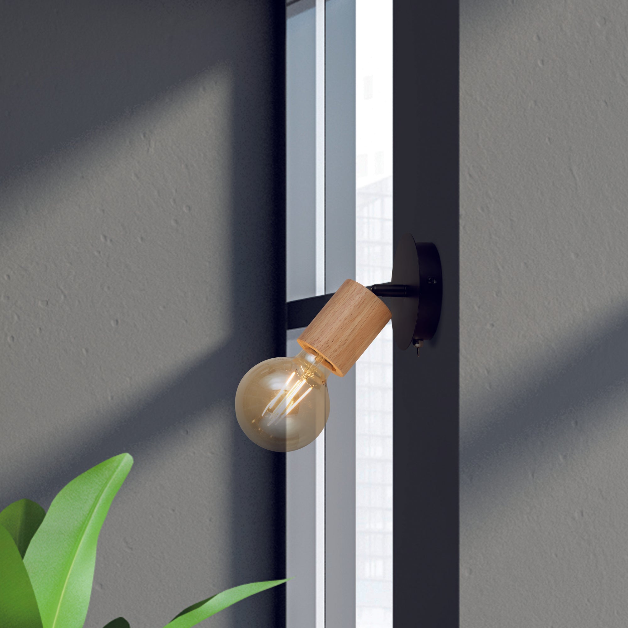 Searchlight South Spotlight Wall Light- Wood & Black Metal