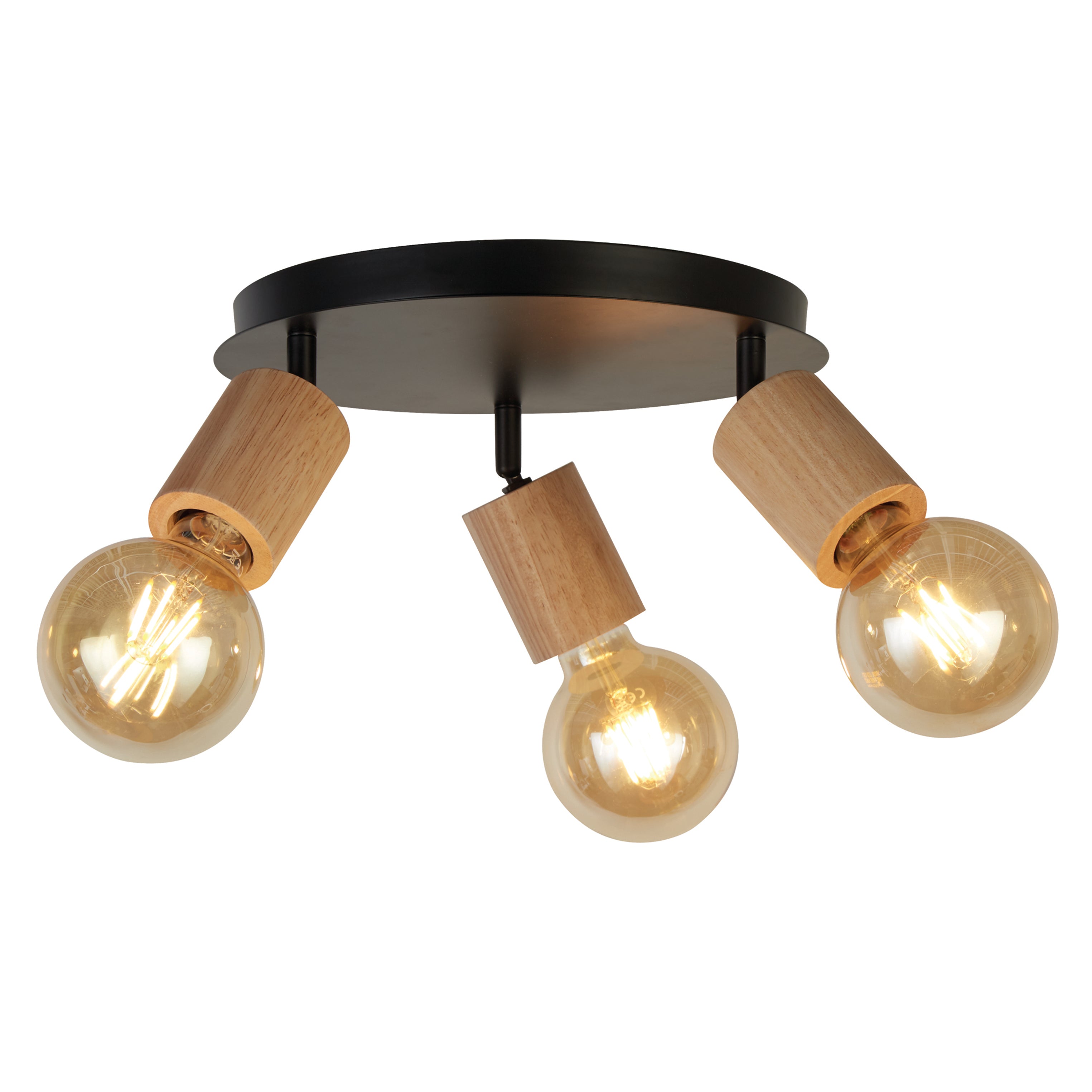 Searchlight South 3 Light Round Spotlight- Wood & Black Metal
