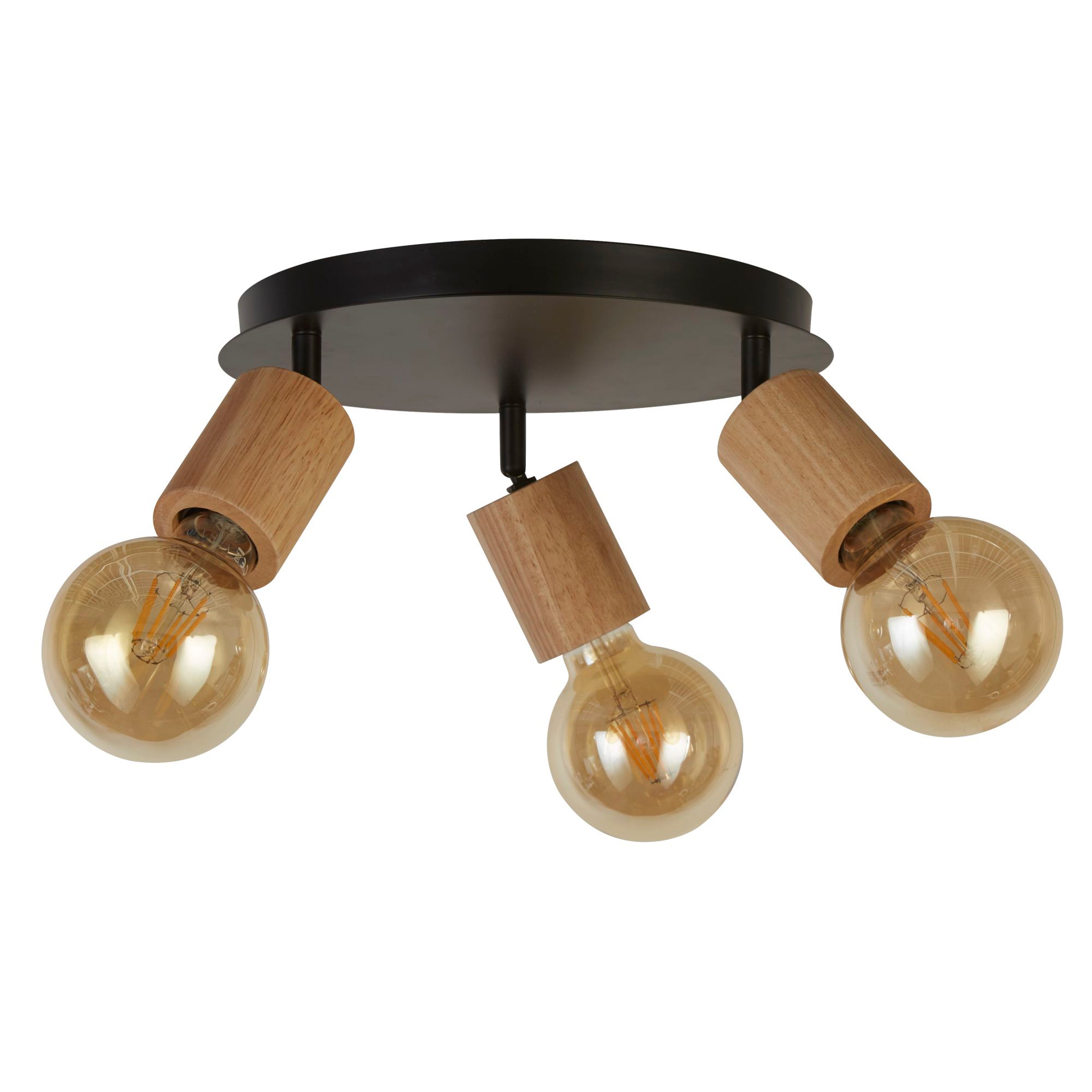 Searchlight South 3 Light Round Spotlight- Wood & Black Metal