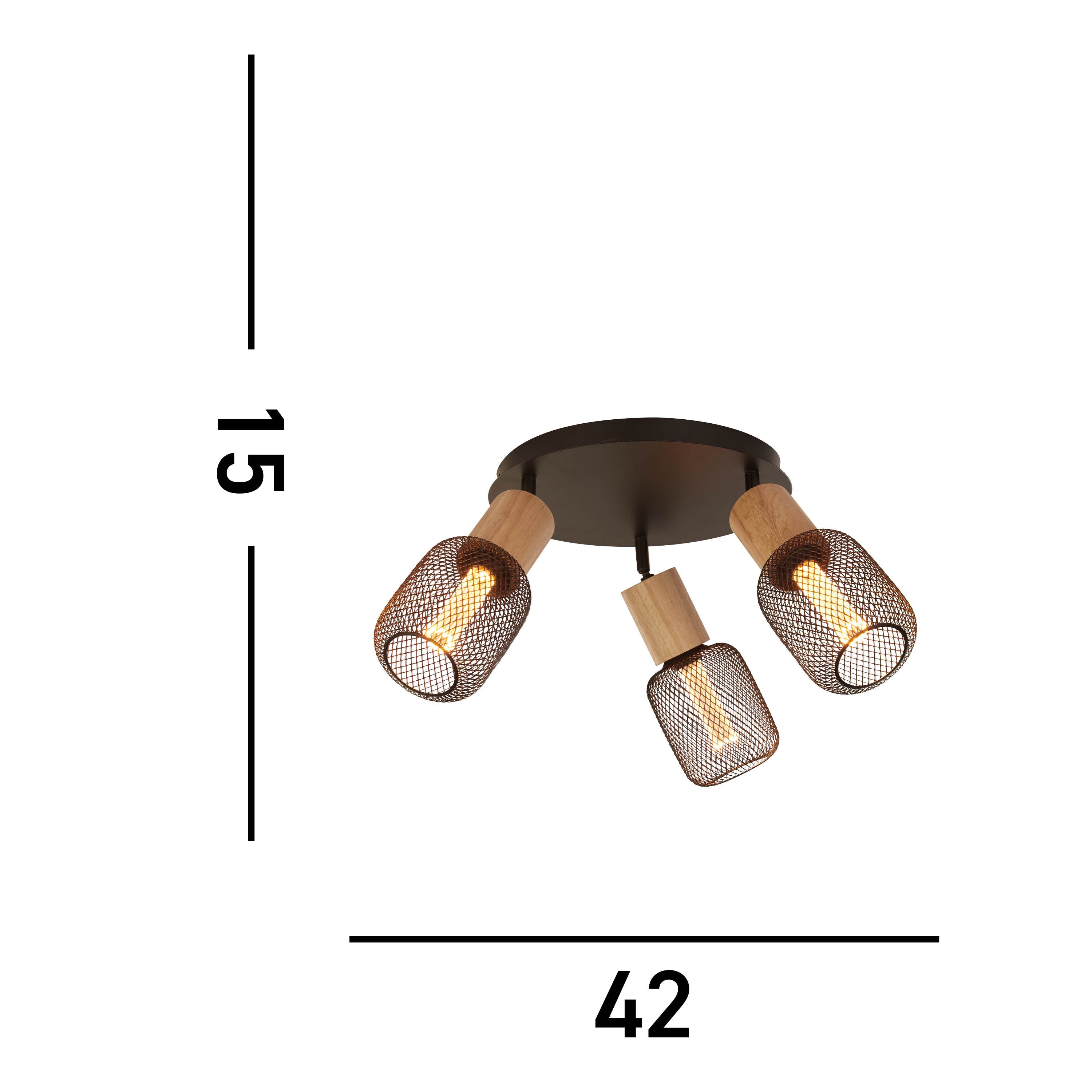 Searchlight South 3 Light Round Spotlight- Wood & Black Metal