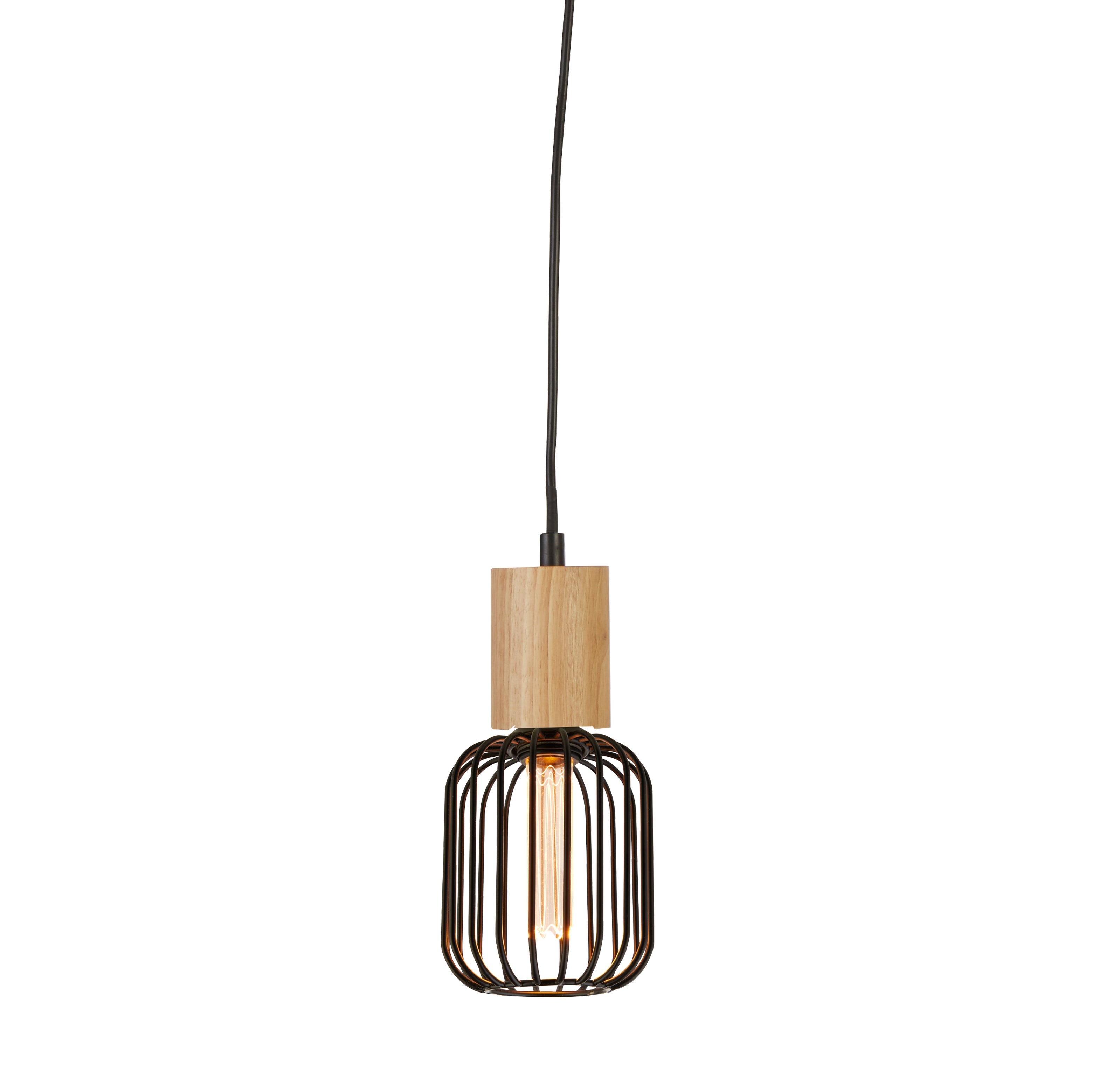 Searchlight South Ceiling Pendant - Wood & Black Metal