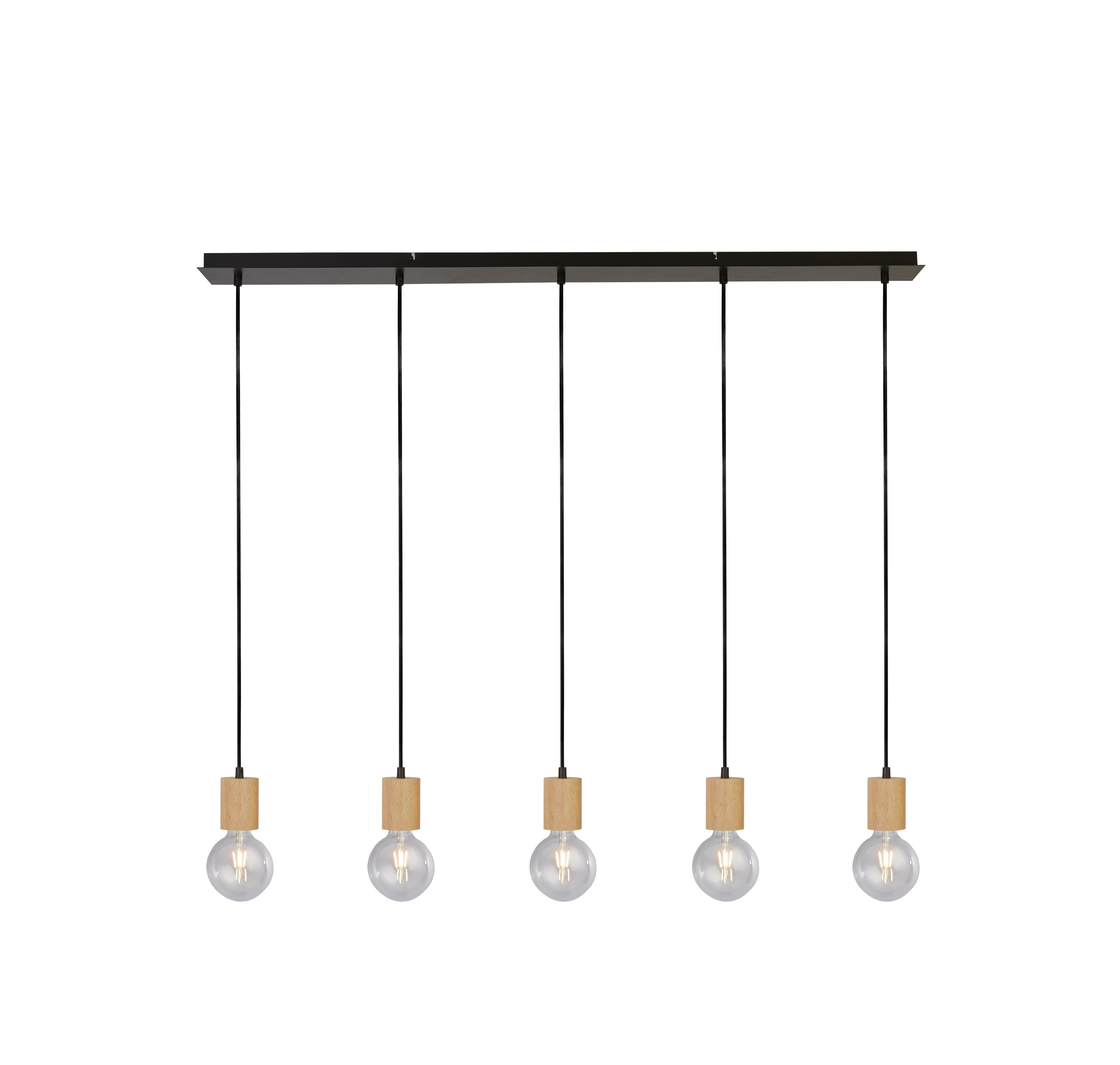 Searchlight South 5 Light Bar Ceiling Pendant- Wood & Black Metal