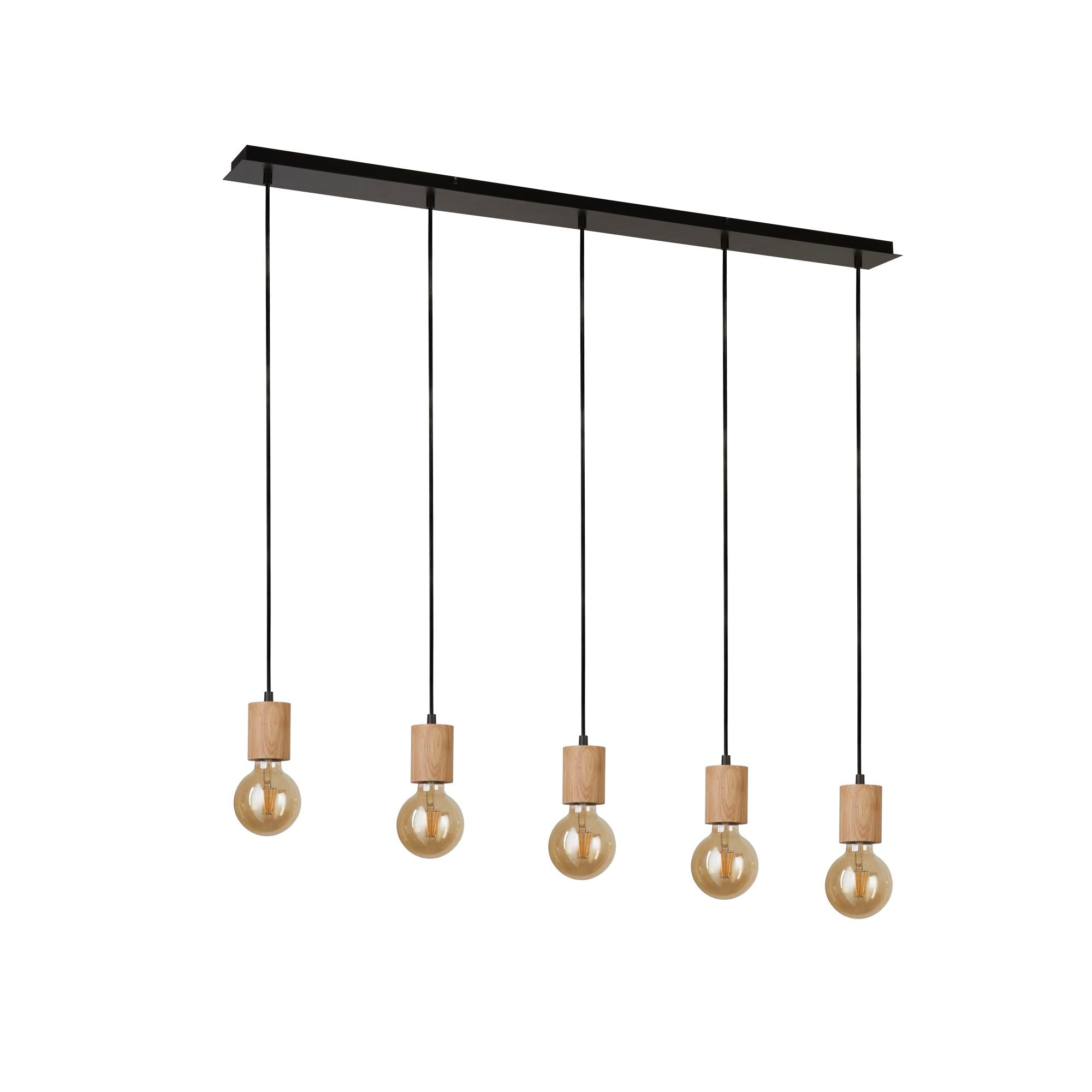 Searchlight South 5 Light Bar Ceiling Pendant- Wood & Black Metal