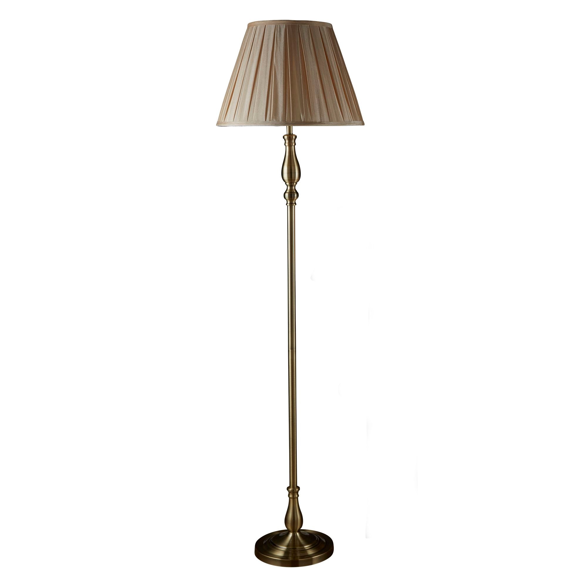 Searchlight Fearnside Floor Lamp, Antique Brass, Mink Pleated Shade