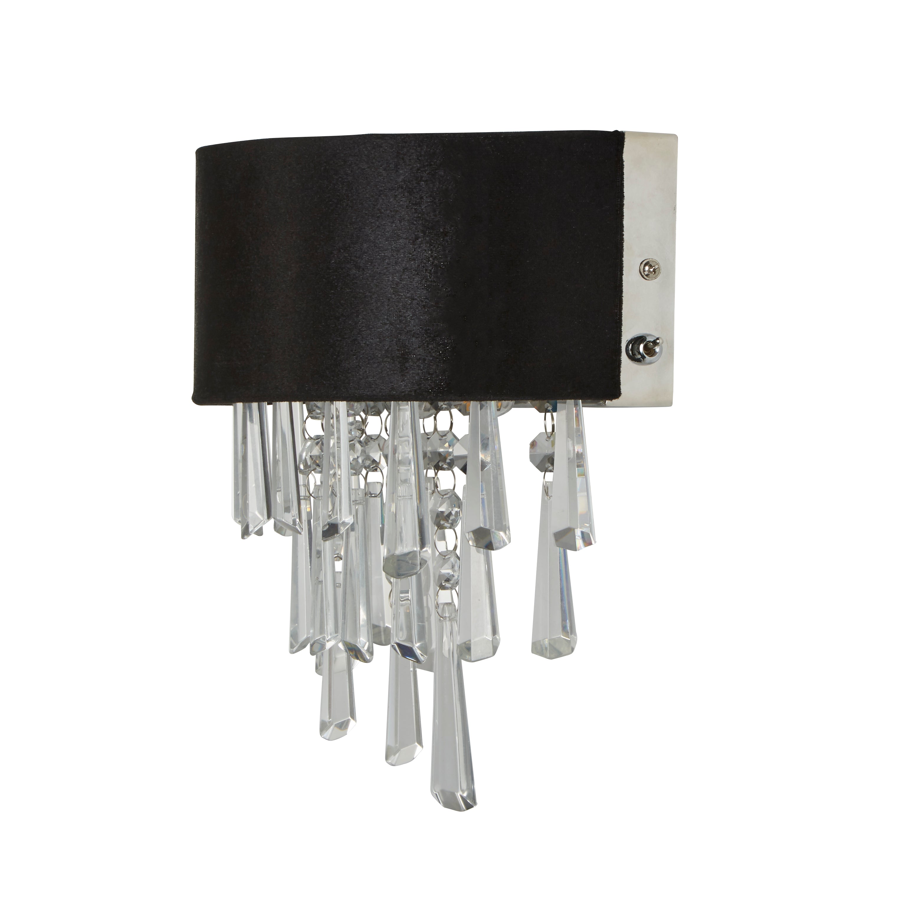 Searchlight Geneva 2 Light Wall Light - Black Velvet & Clear Crystal