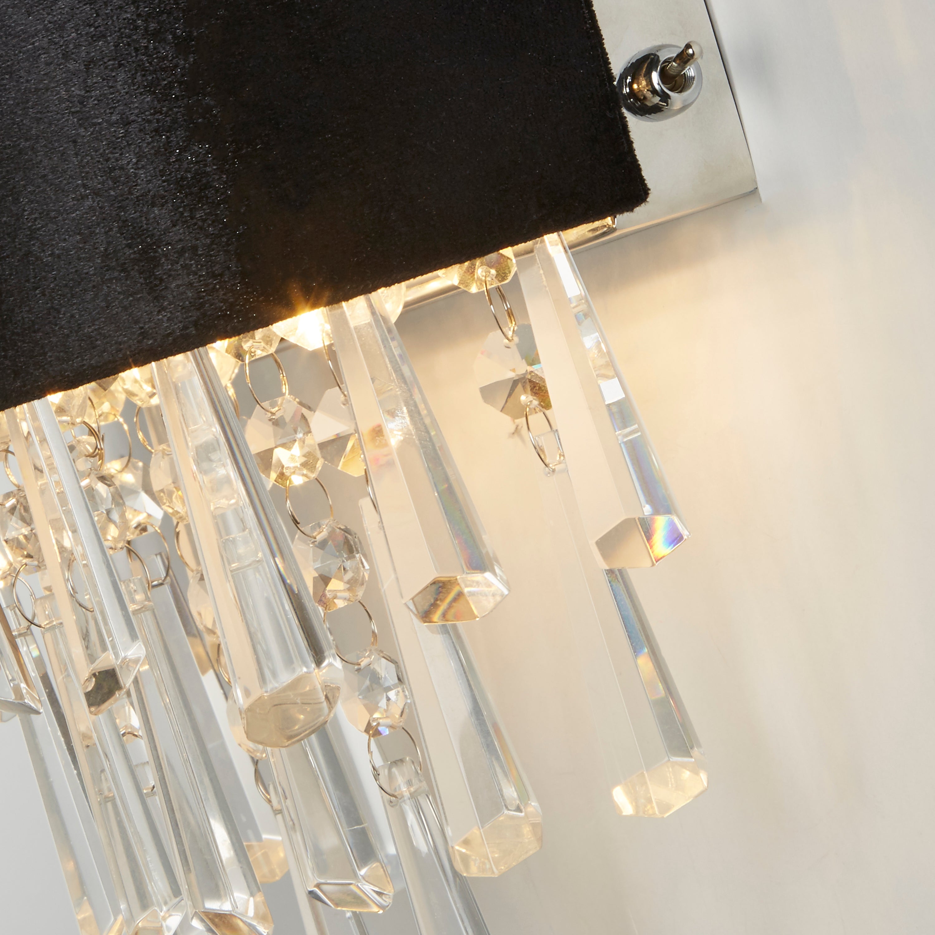 Searchlight Geneva 2 Light Wall Light - Black Velvet & Clear Crystal