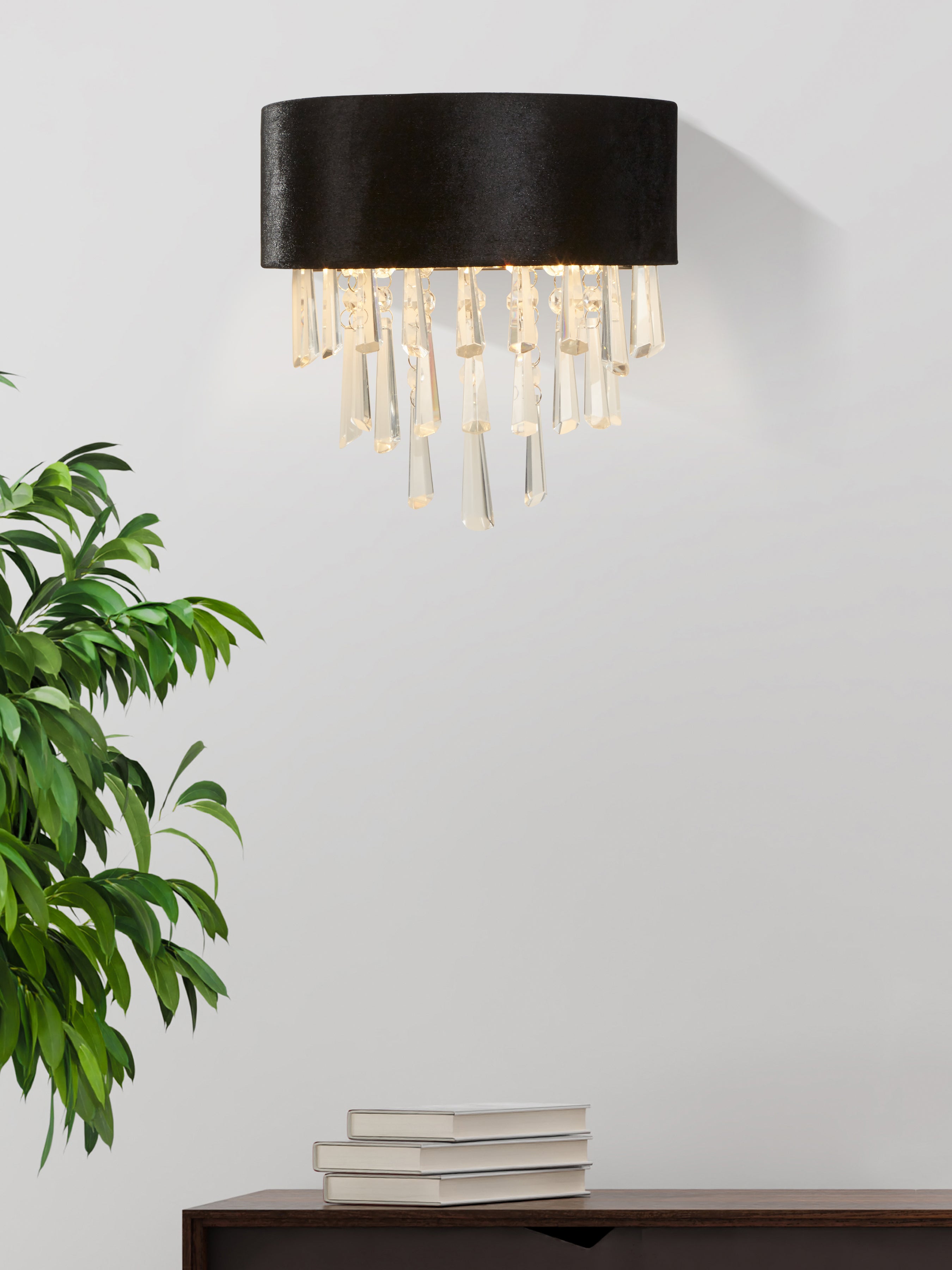 Searchlight Geneva 2 Light Wall Light - Black Velvet & Clear Crystal