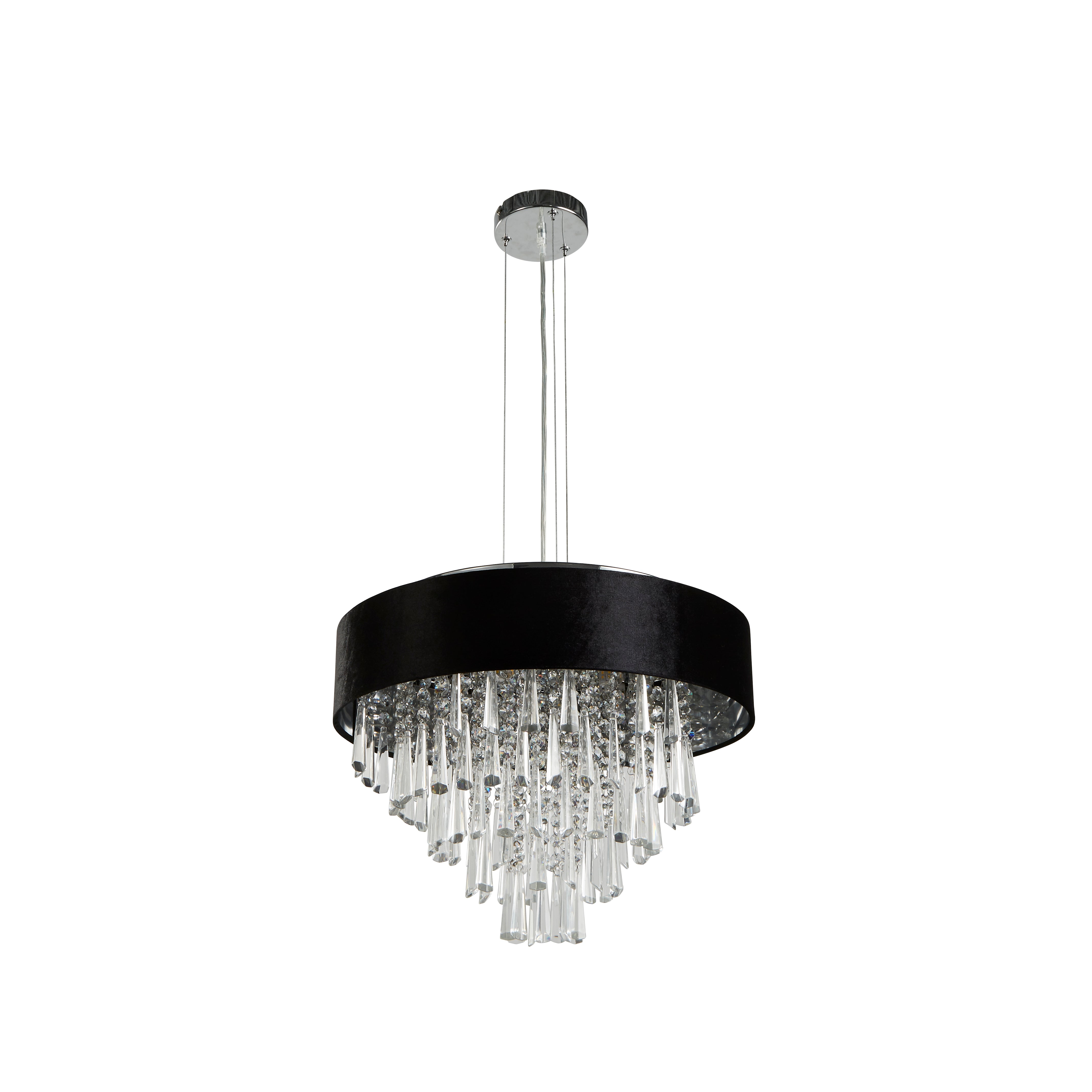 Searchlight Geneva 5 Light Pendant/Semi-Flush - Black Velvet & Clear Crystal