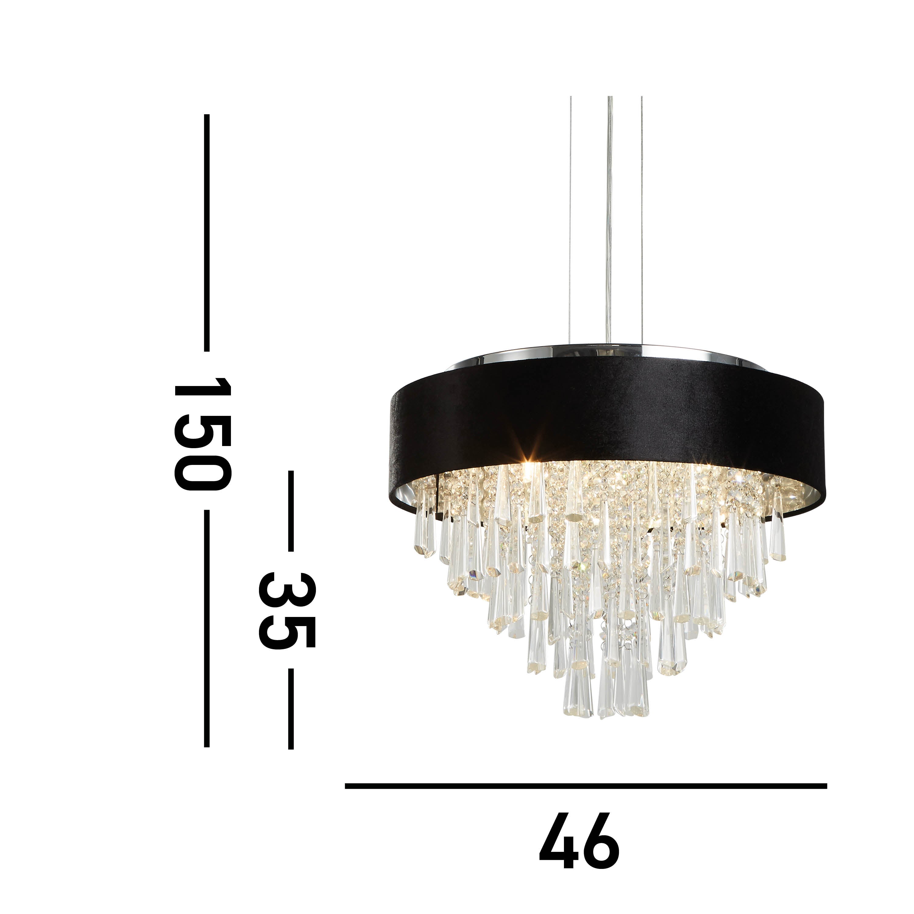 Searchlight Geneva 5 Light Pendant/Semi-Flush - Black Velvet & Clear Crystal