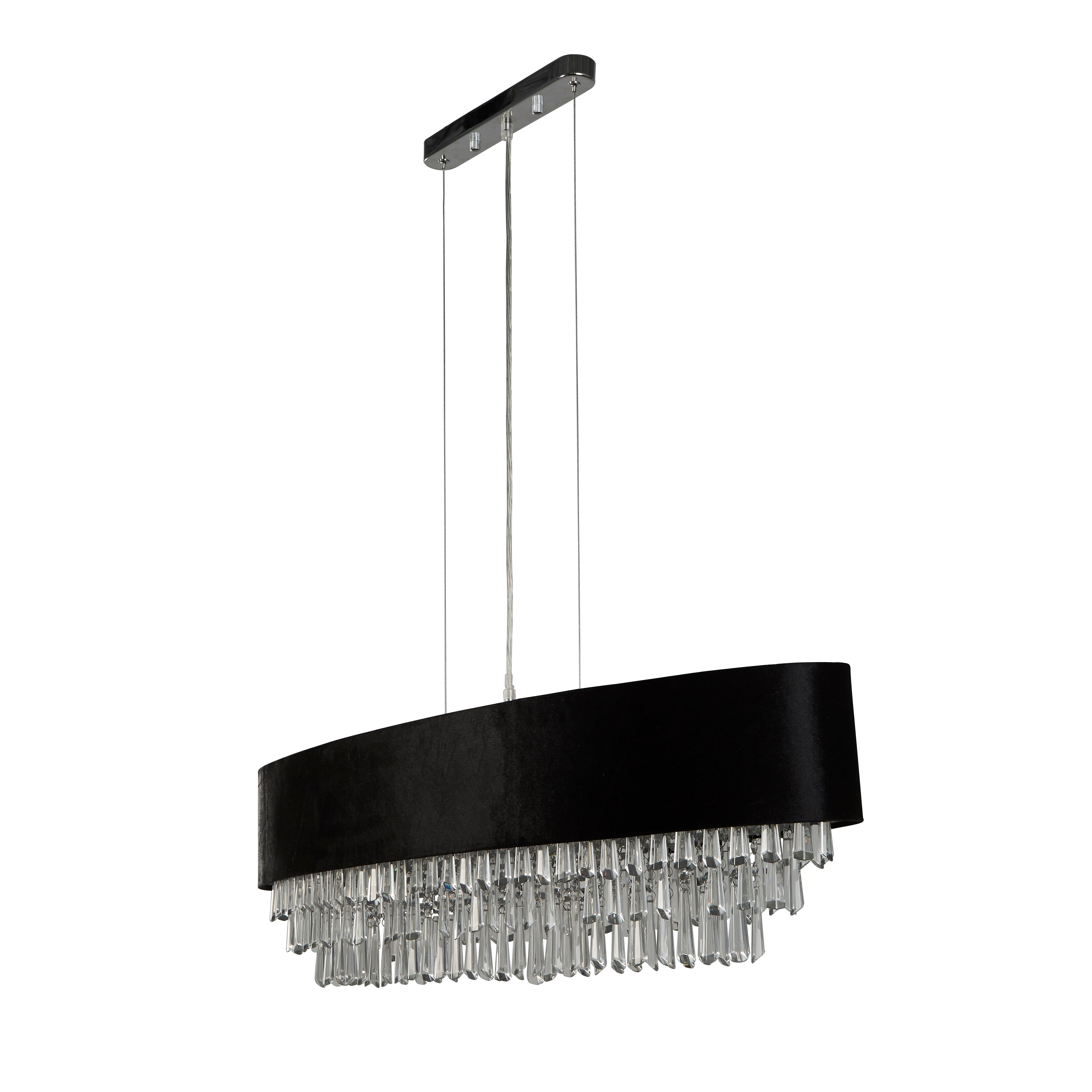 Searchlight Geneva 8 Light Oval Pendant - Black Velvet & Clear Crystal