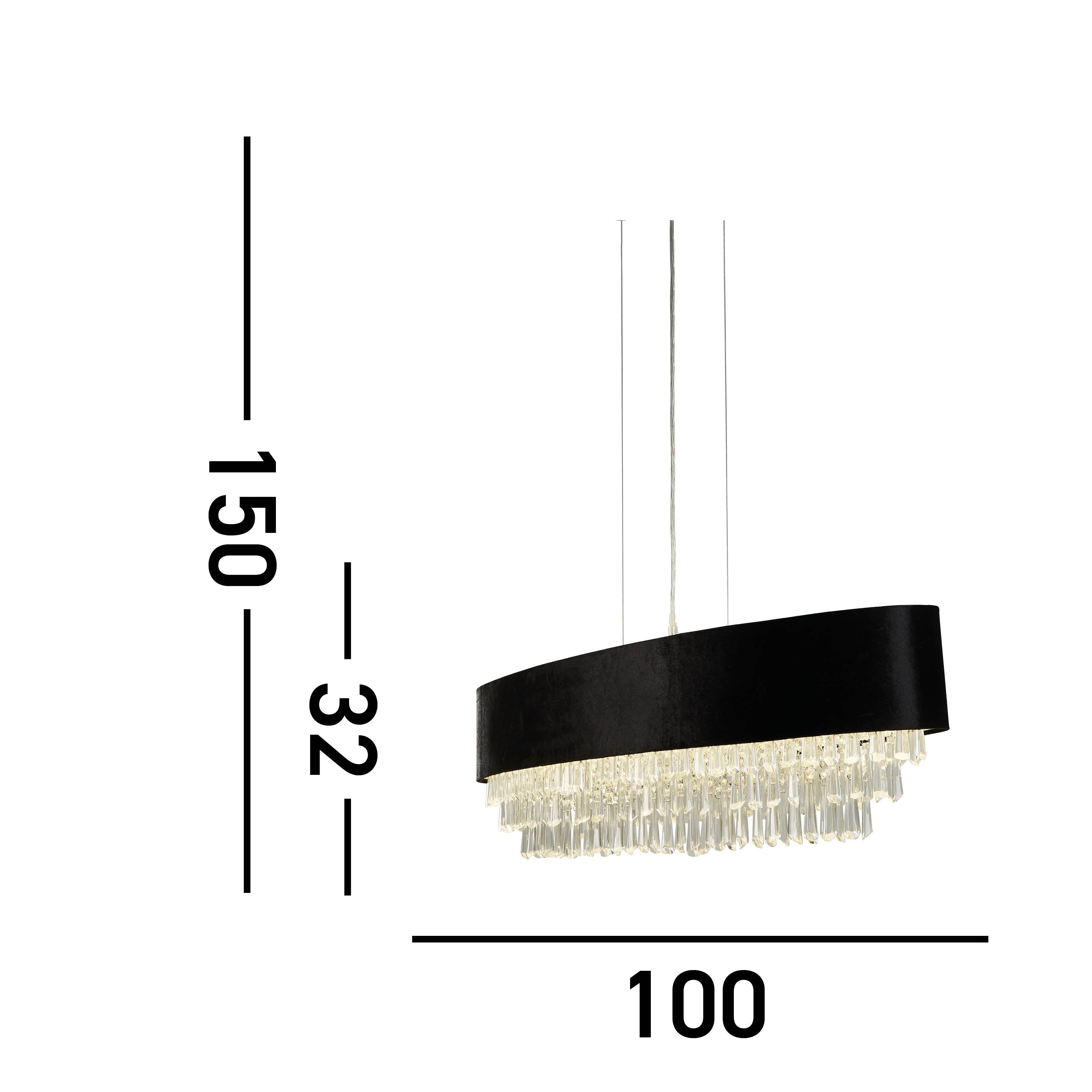 Searchlight Geneva 8 Light Oval Pendant - Black Velvet & Clear Crystal