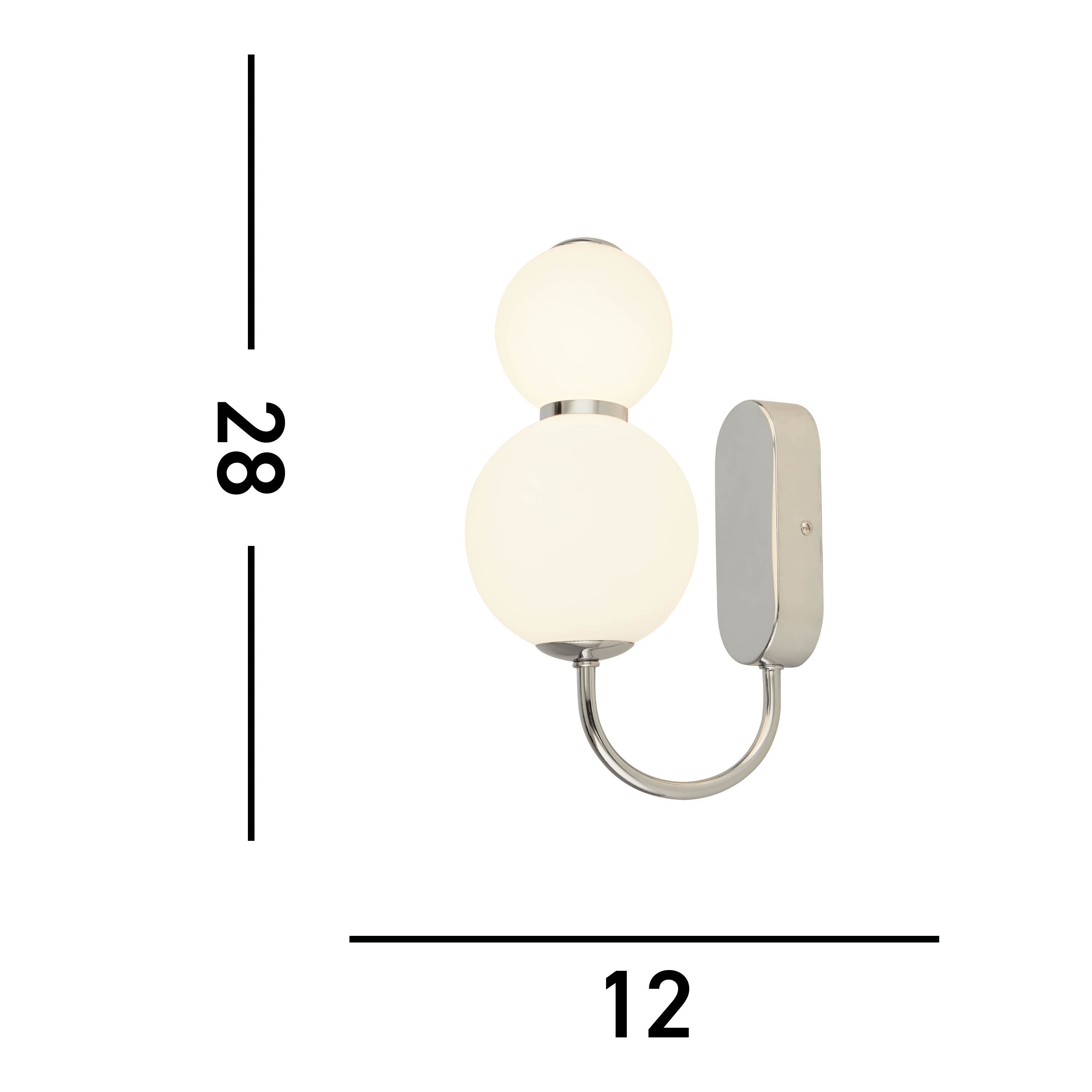 Searchlight Slater 2 Light Wall Light - Chrome & Opal Glass