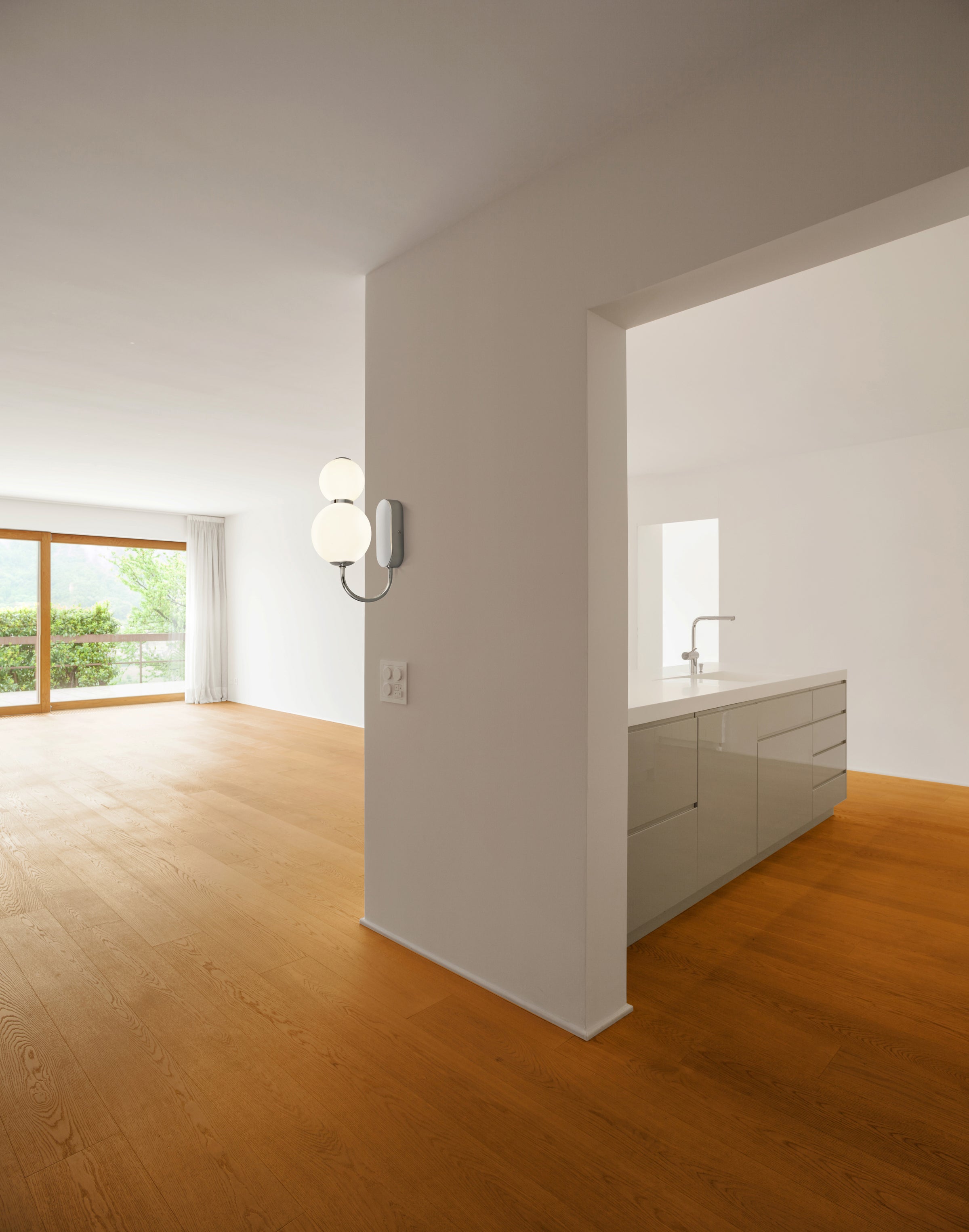 Searchlight Slater 2 Light Wall Light - Chrome & Opal Glass