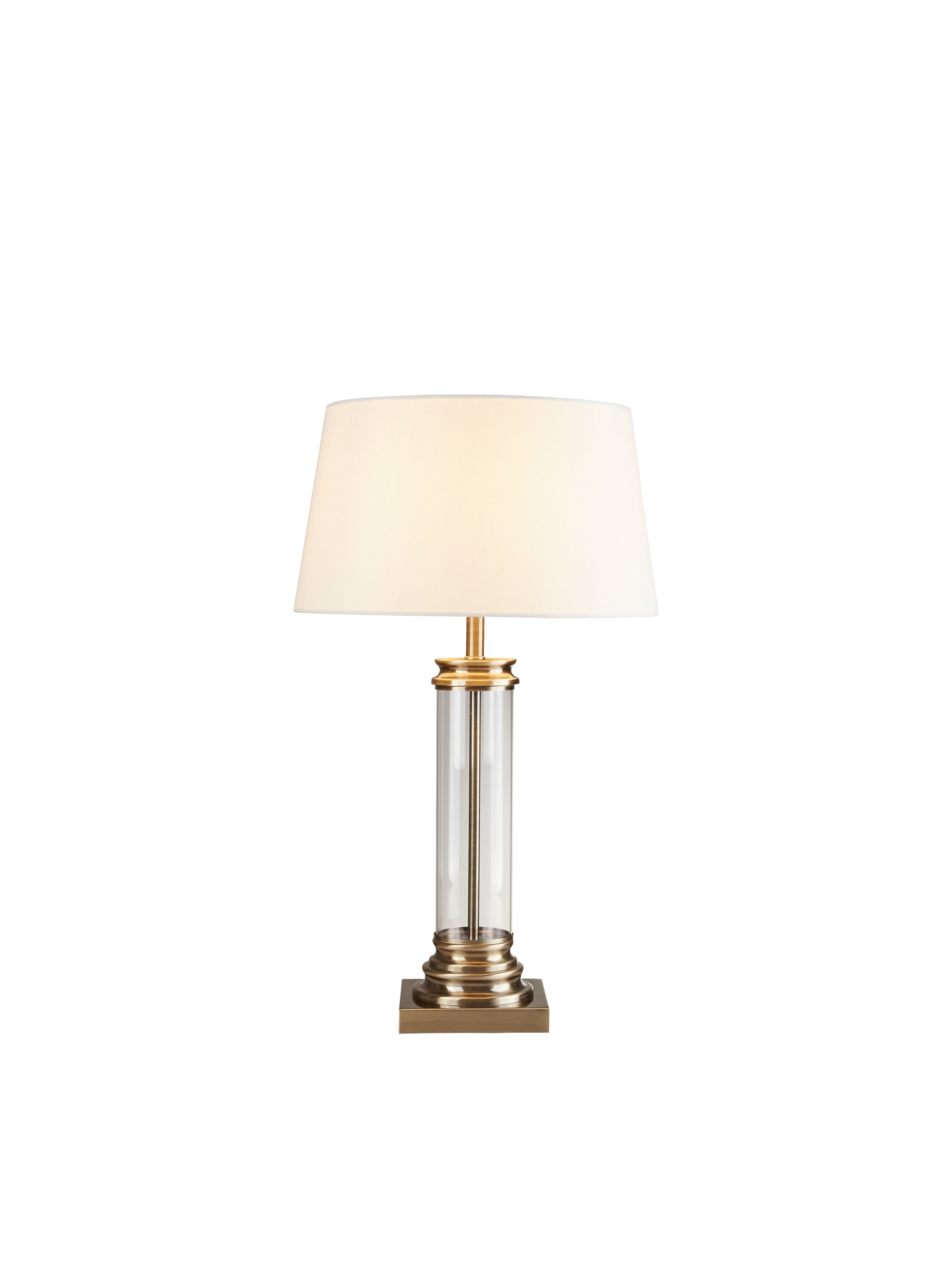 Searchlight Paulton Table Lamp - Glass Column & Antique Brass Base, Cream Shade