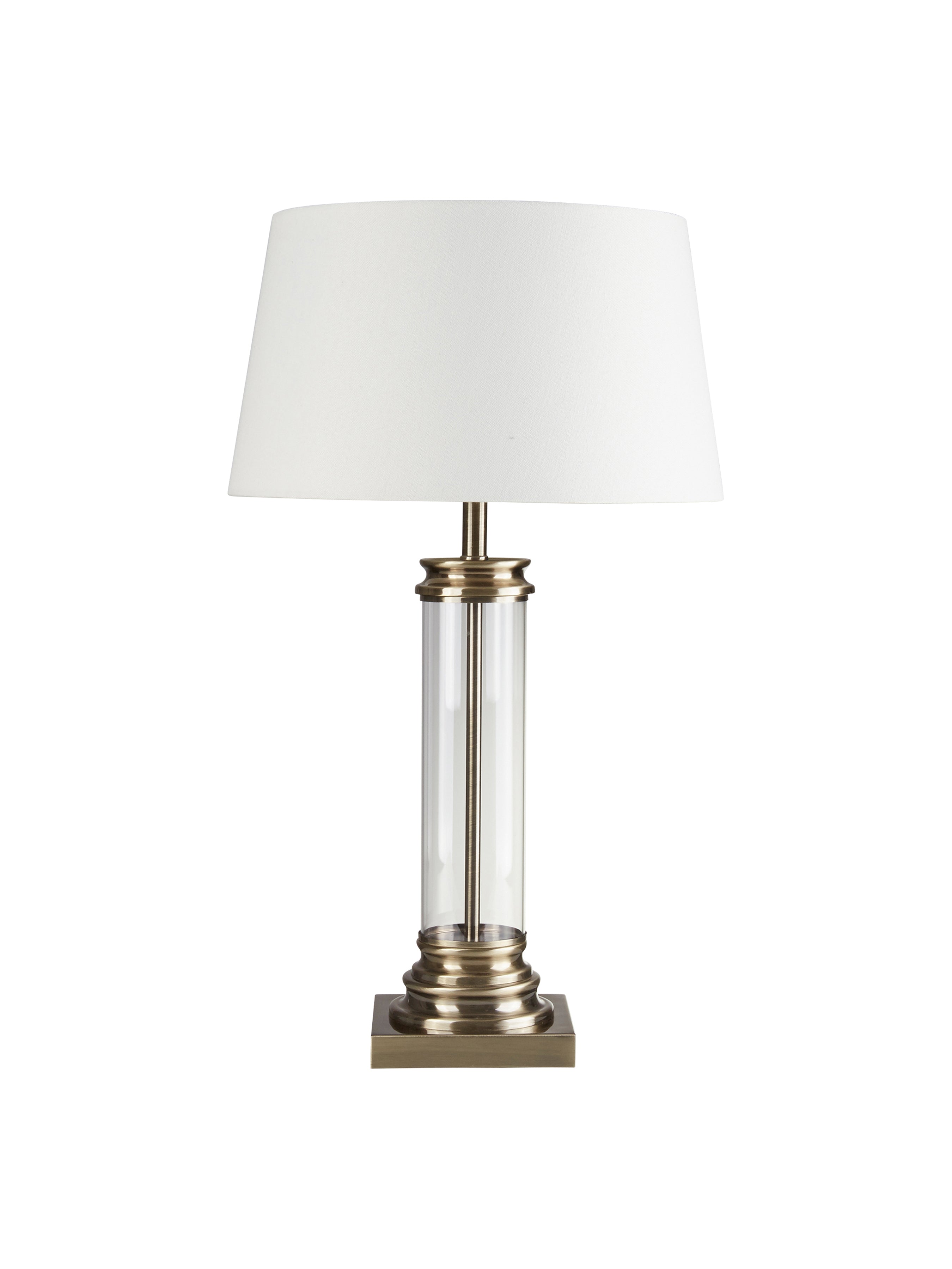 Searchlight Paulton Table Lamp - Glass Column & Antique Brass Base, Cream Shade