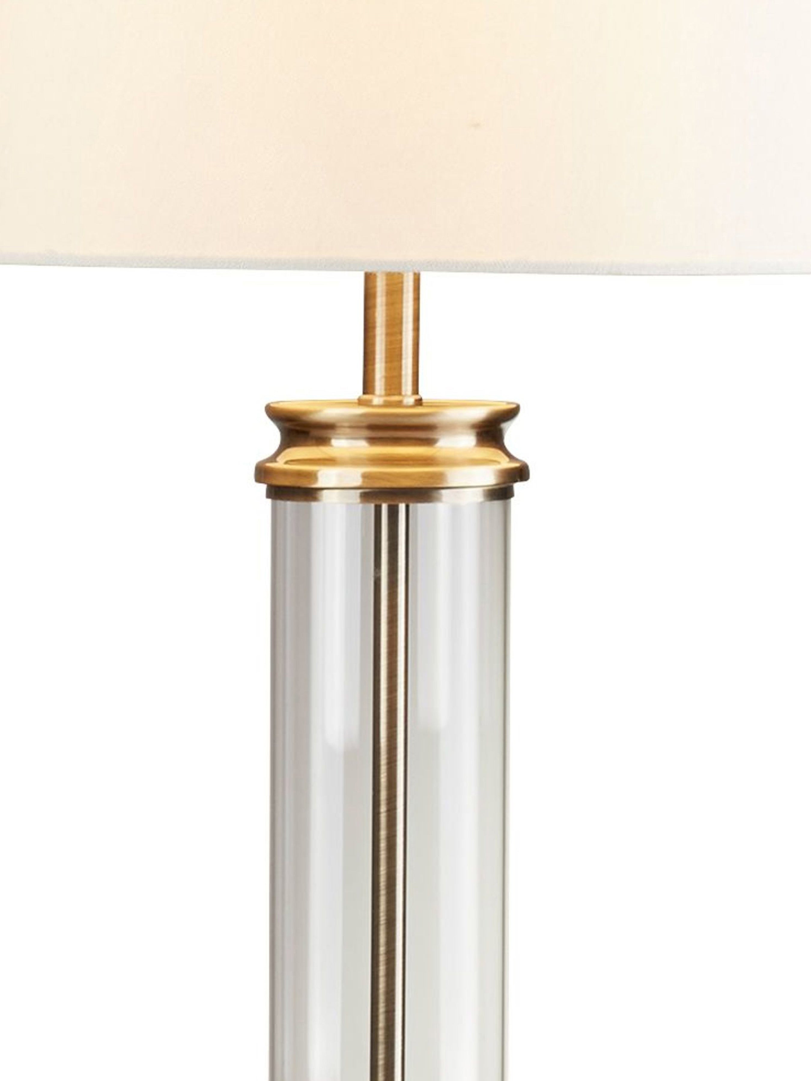 Searchlight Paulton Table Lamp - Glass Column & Antique Brass Base, Cream Shade