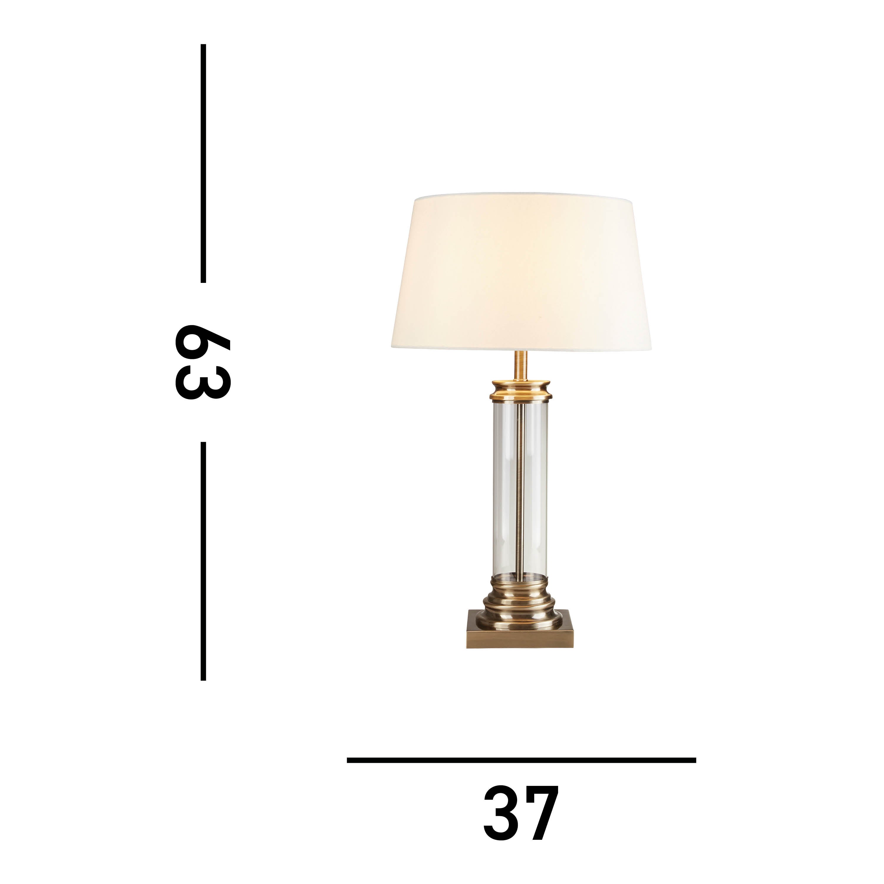 Searchlight Paulton Table Lamp - Glass Column & Antique Brass Base, Cream Shade