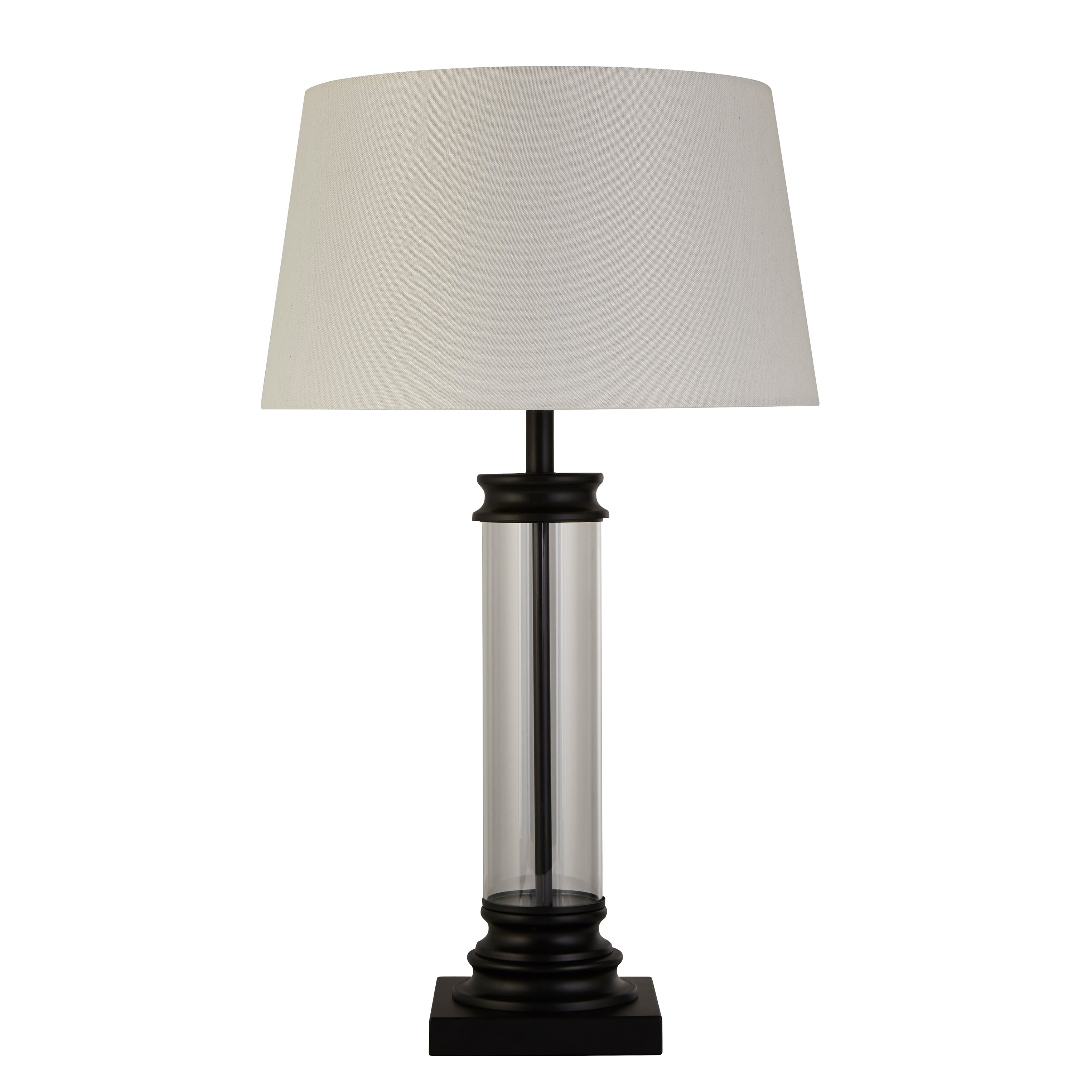 Searchlight Paulton Table Lamp - Black, Glass & Cream Fabric Shade