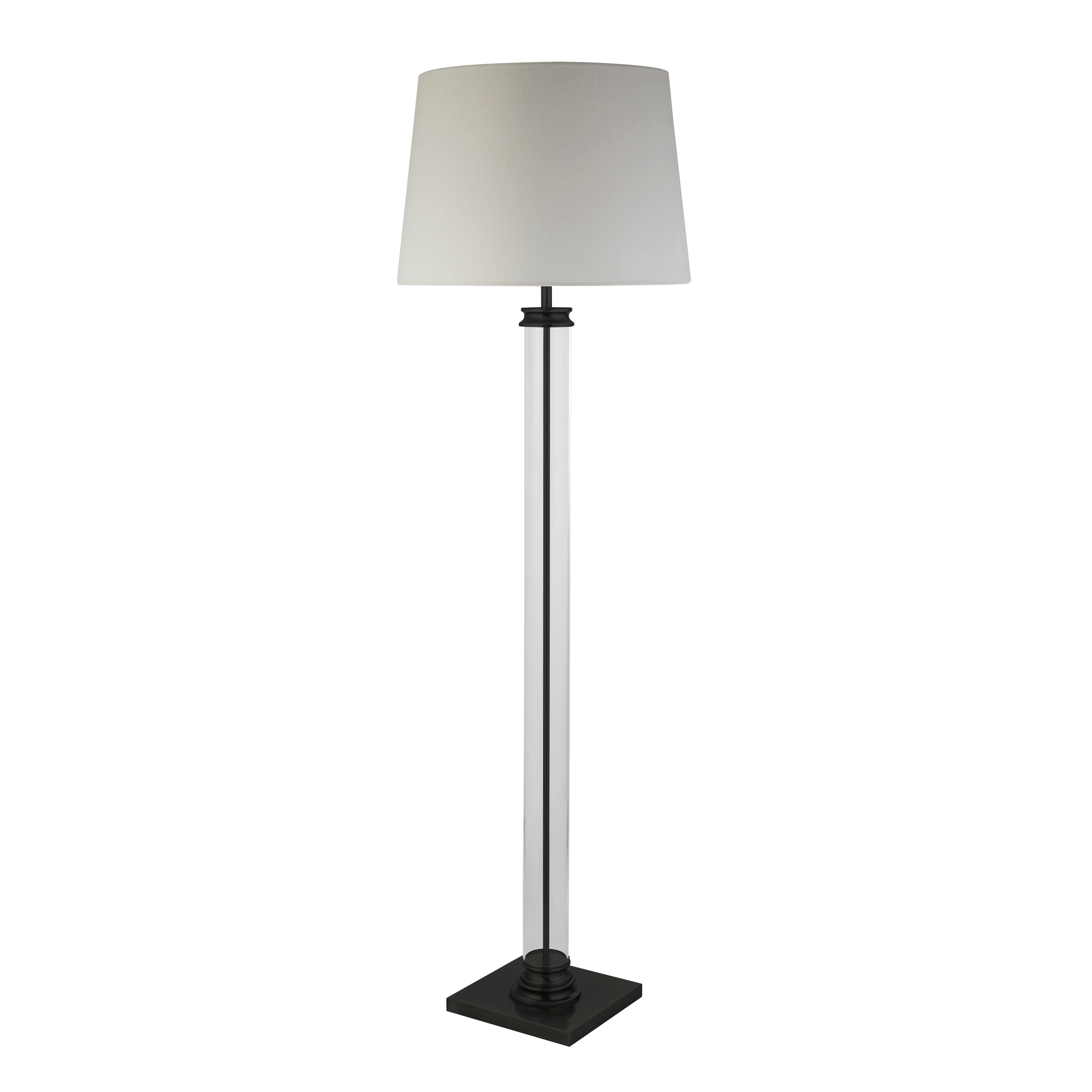 Searchlight Paulton Floor Lamp - Black, Glass & White Fabric Shade