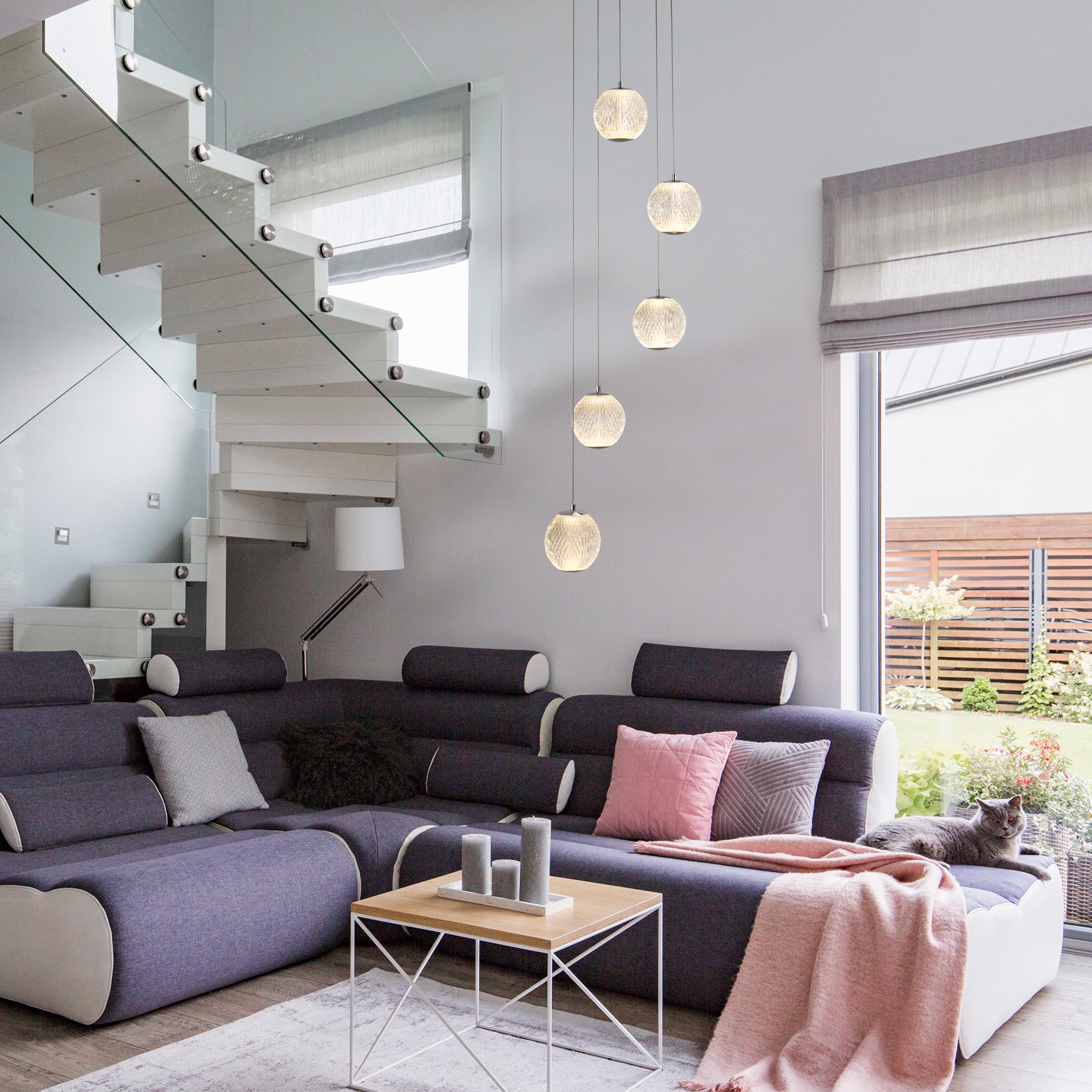 Searchlight Agnes 5 Light Multi-Drop Pendant - Chrome & Clear Acrylic