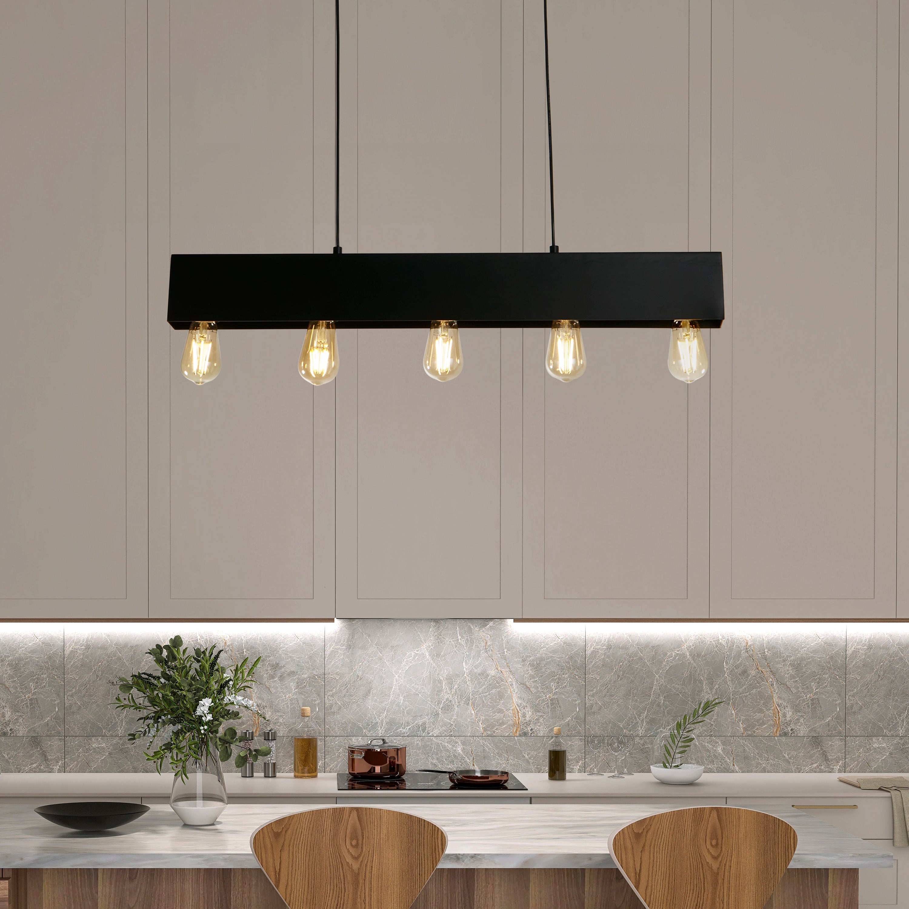 Searchlight Peet 5 Light Diner Bar Pendant - Matt Black