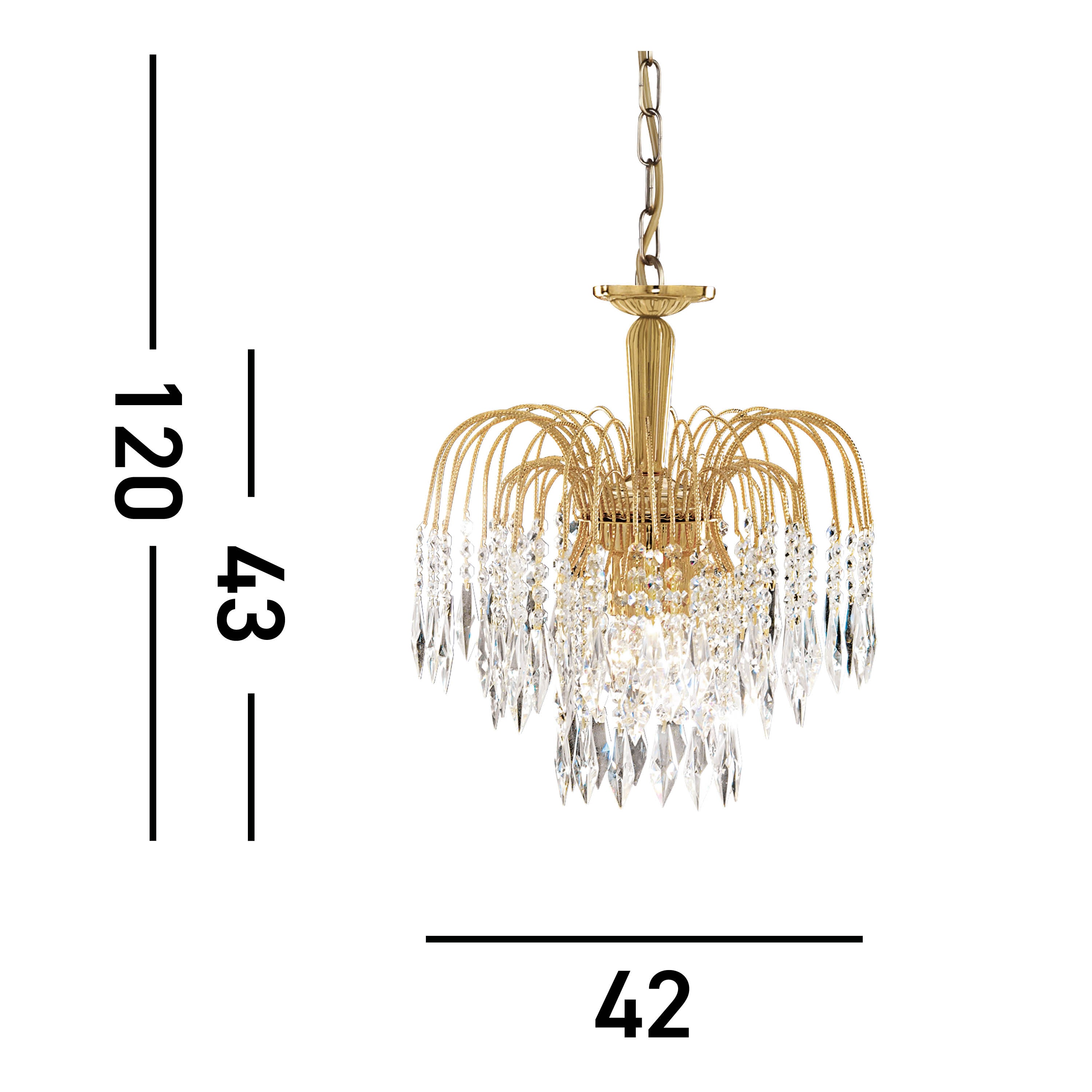 Searchlight Webb - 3 Light Ceiling Pendant, Gold, Clear Crystal