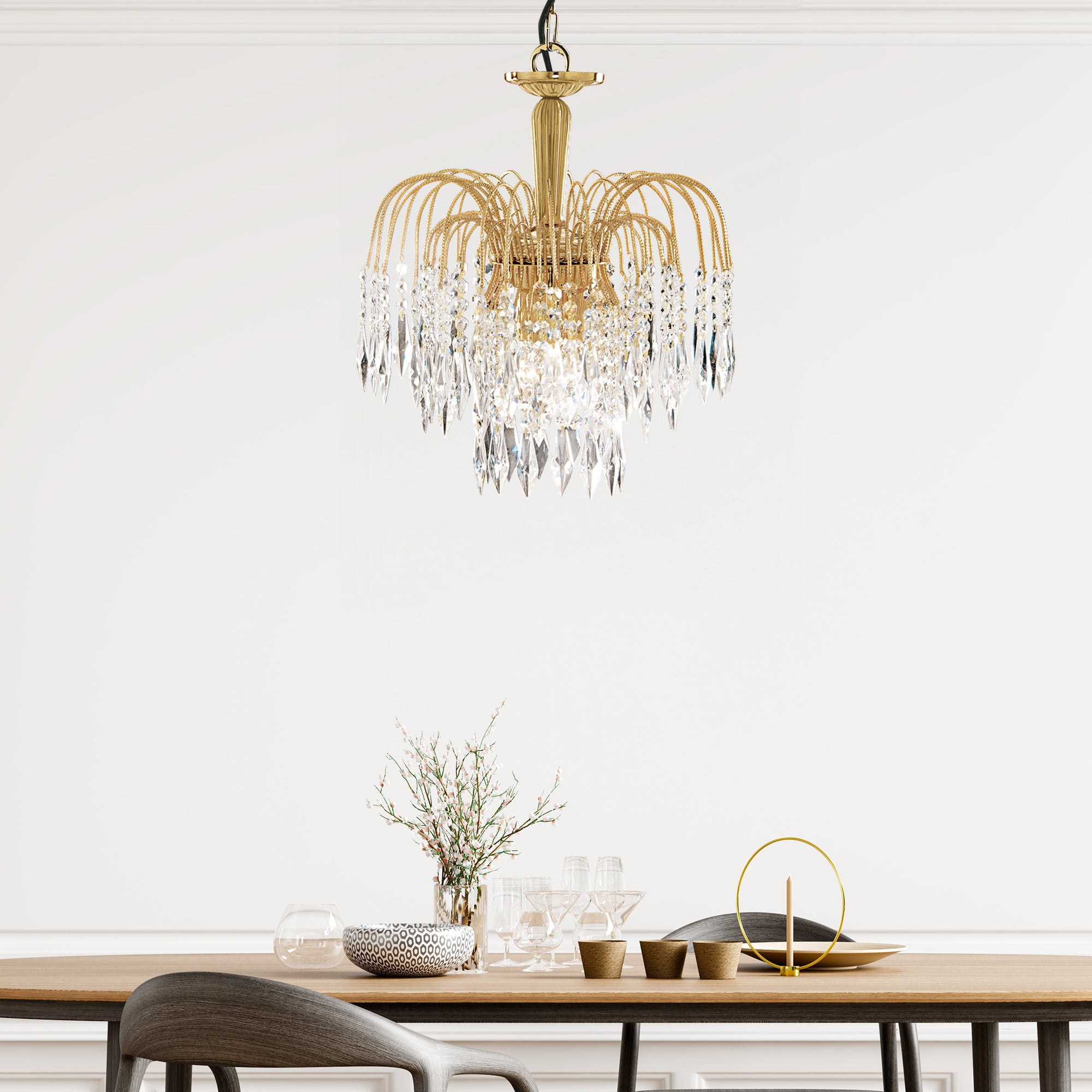Searchlight Webb - 3 Light Ceiling Pendant, Gold, Clear Crystal