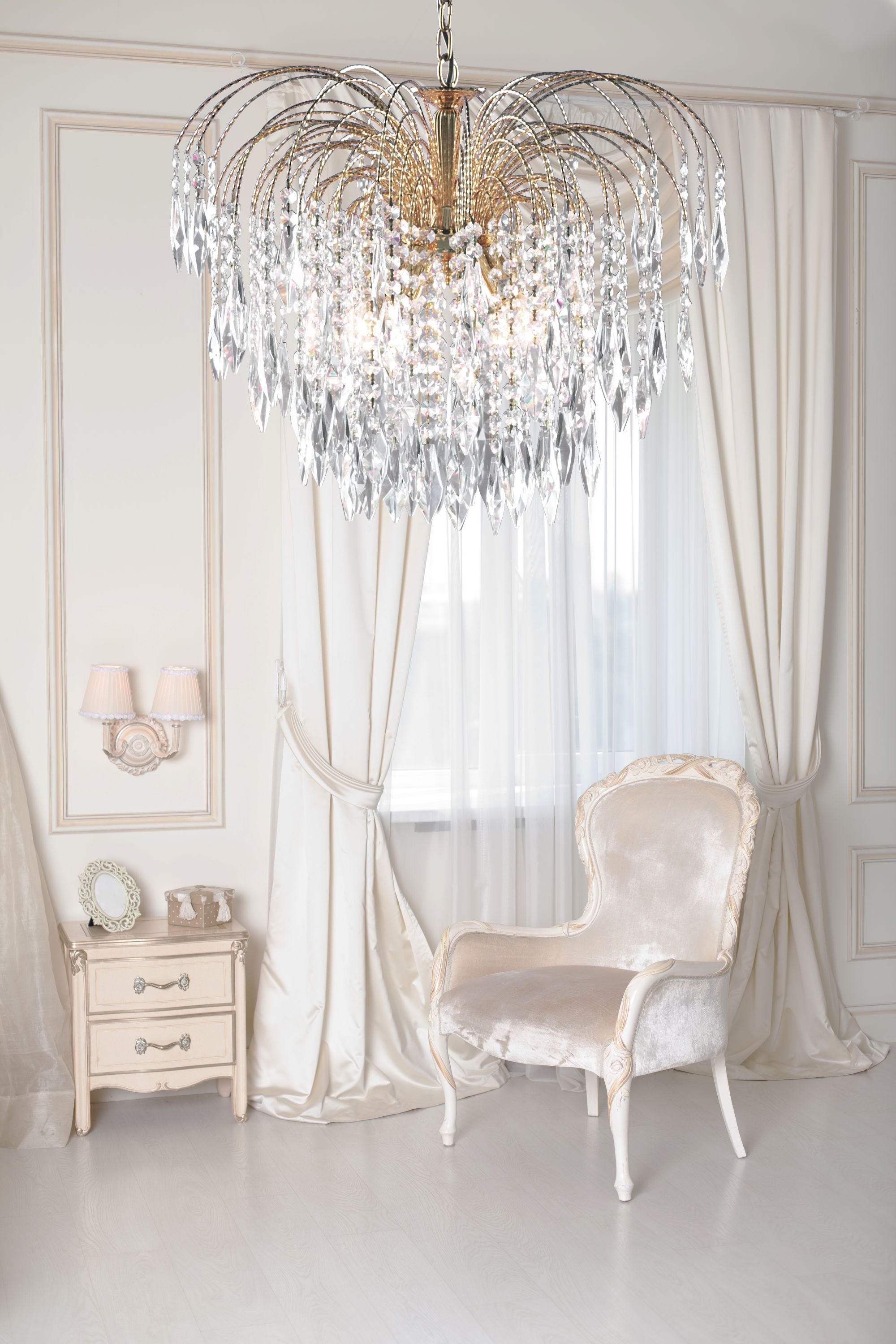 Searchlight Webb - 5 Light Ceiling Pendant, Gold, Clear Crystal