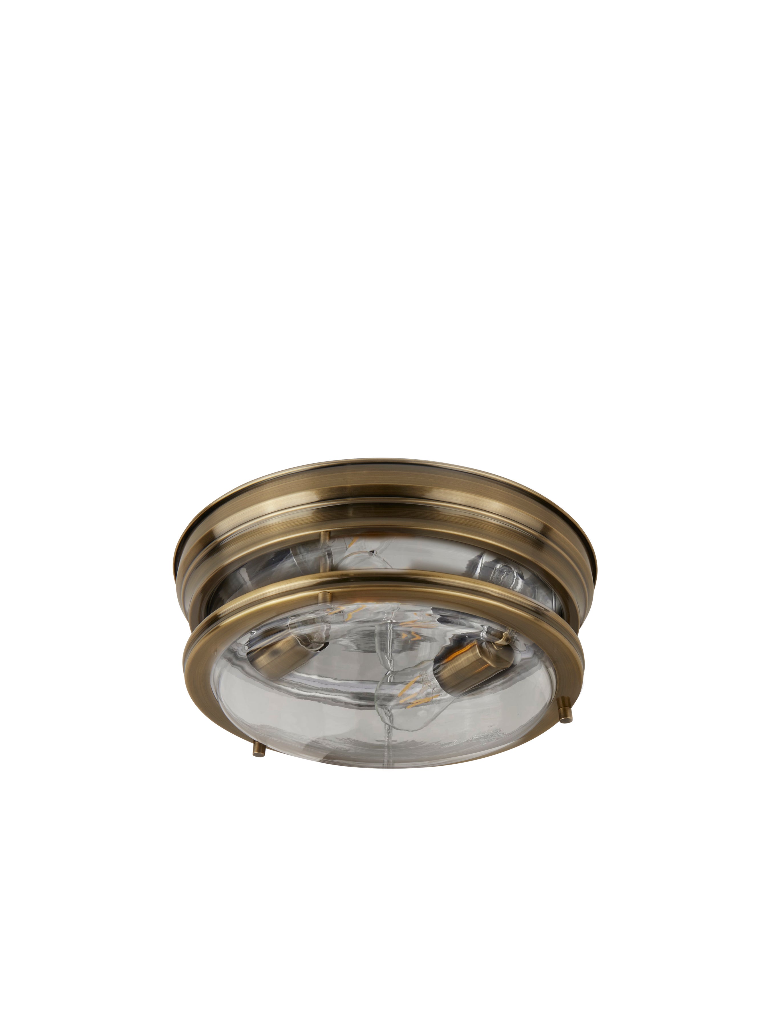 Searchlight Eastlake 2 Light Flush Fitting Antique Brass/Clear Glass IP44
