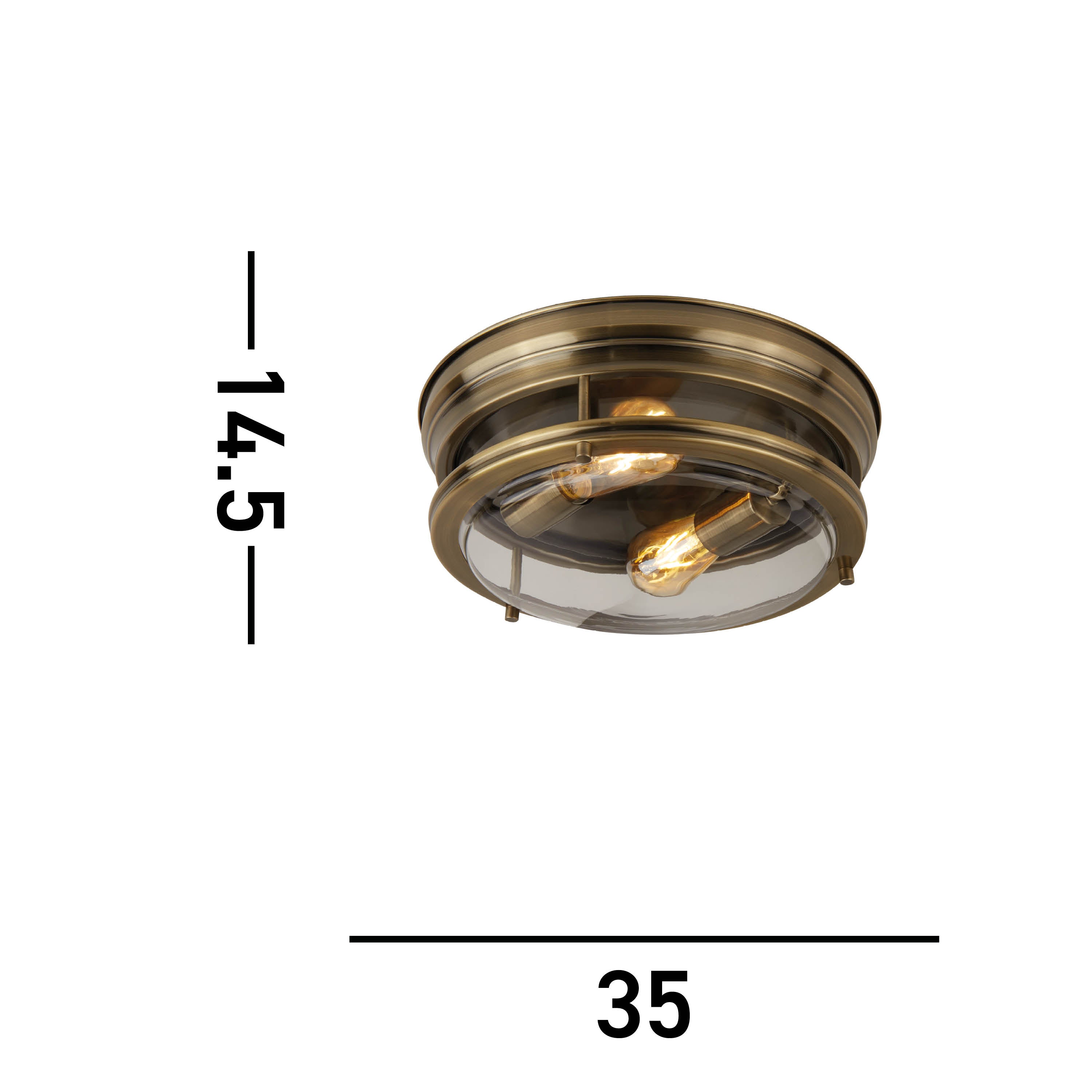 Searchlight Eastlake 2 Light Flush Fitting Antique Brass/Clear Glass IP44