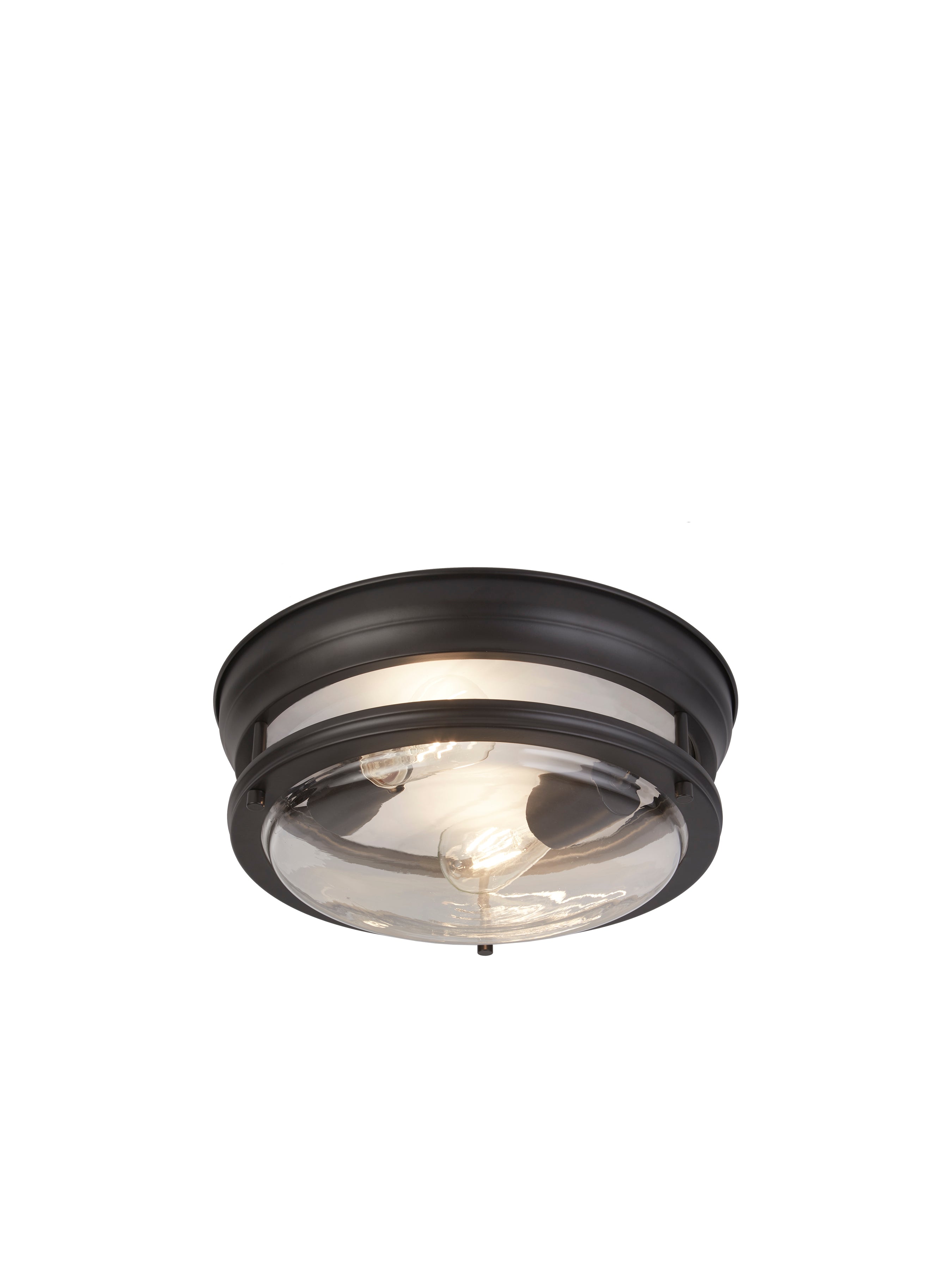 Searchlight George 2 Light Flush - Black & Clear Glass