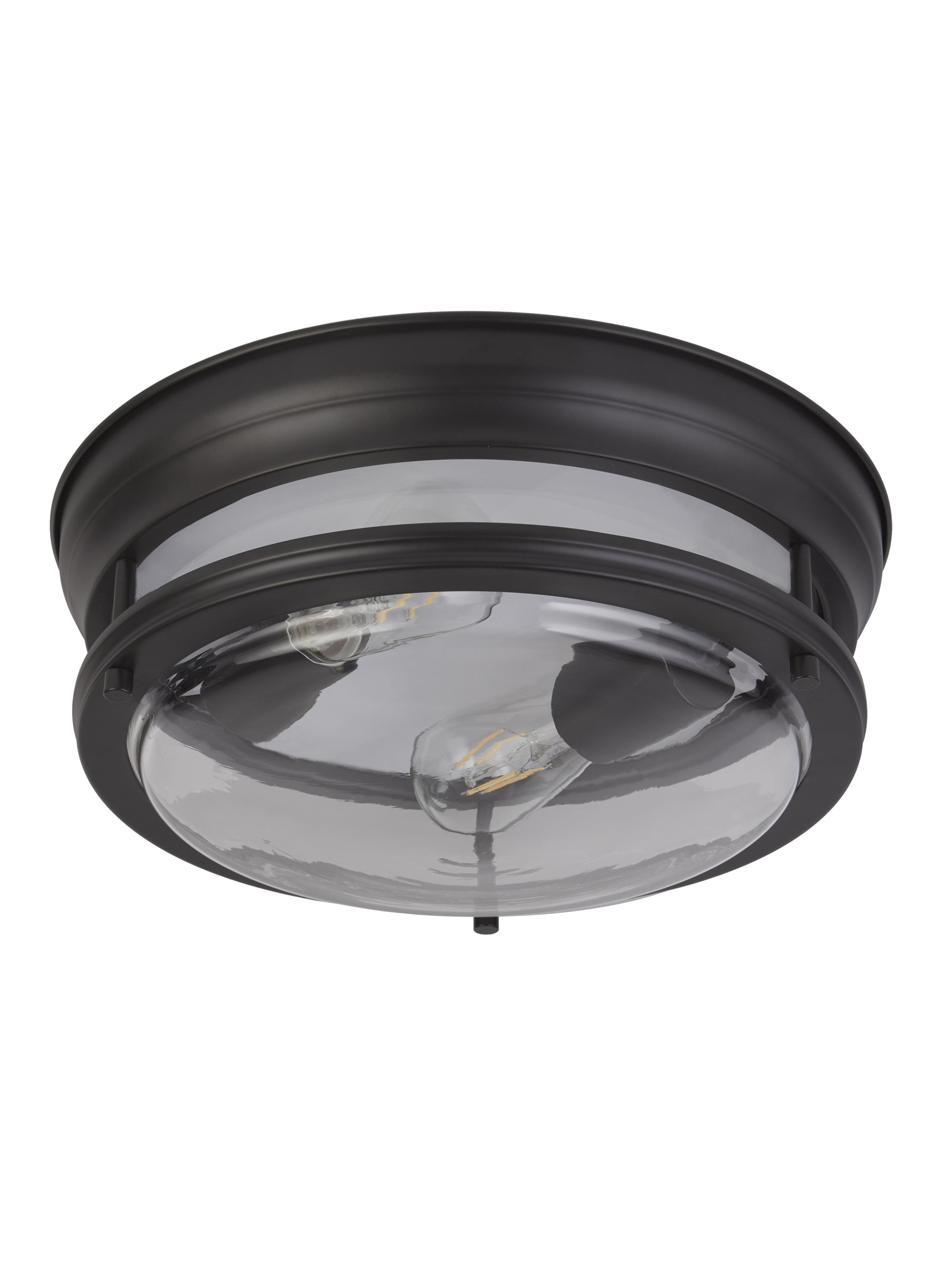 Searchlight George 2 Light Flush - Black & Clear Glass